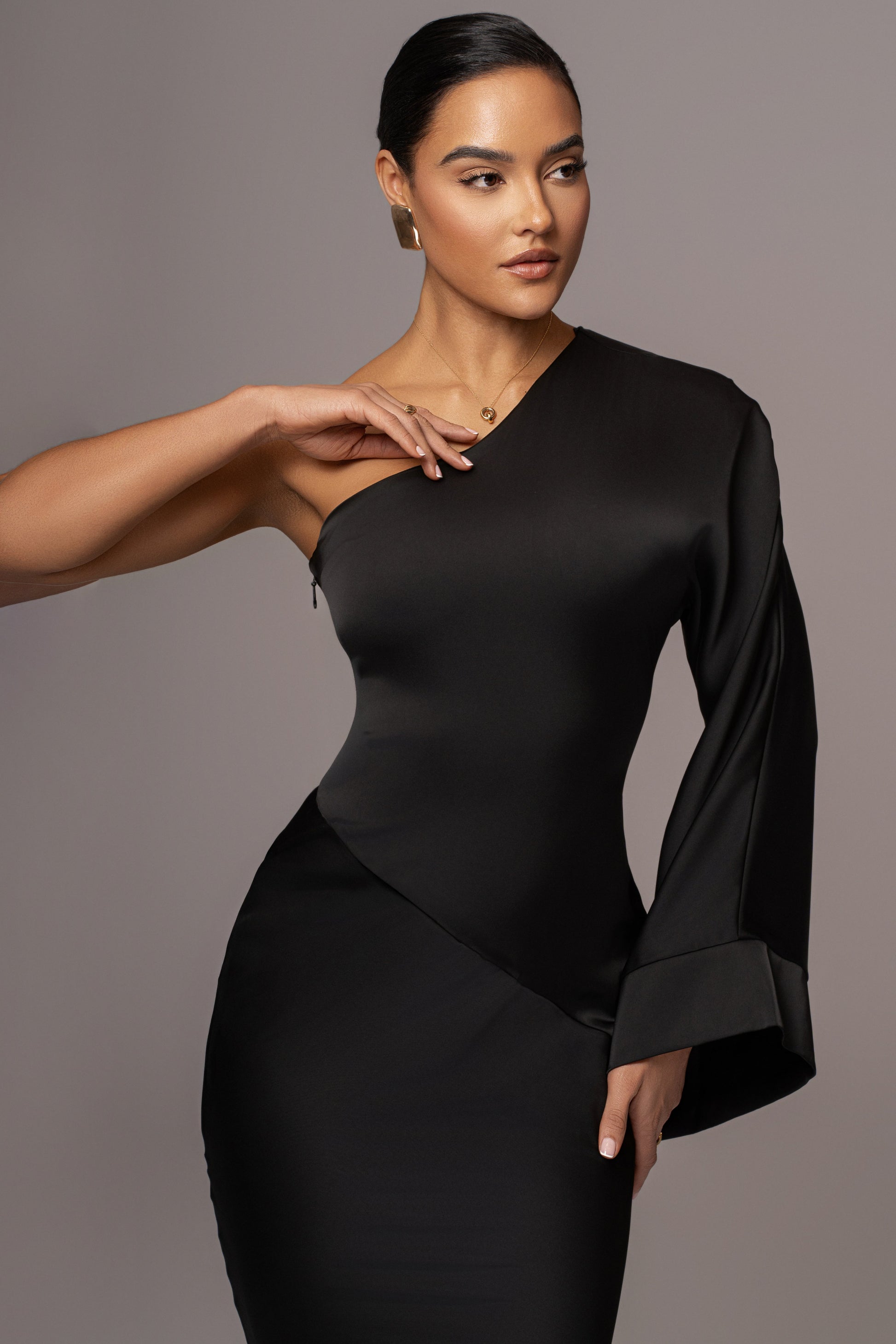 Black Femme Drape Maxi Dress JLUXLABEL