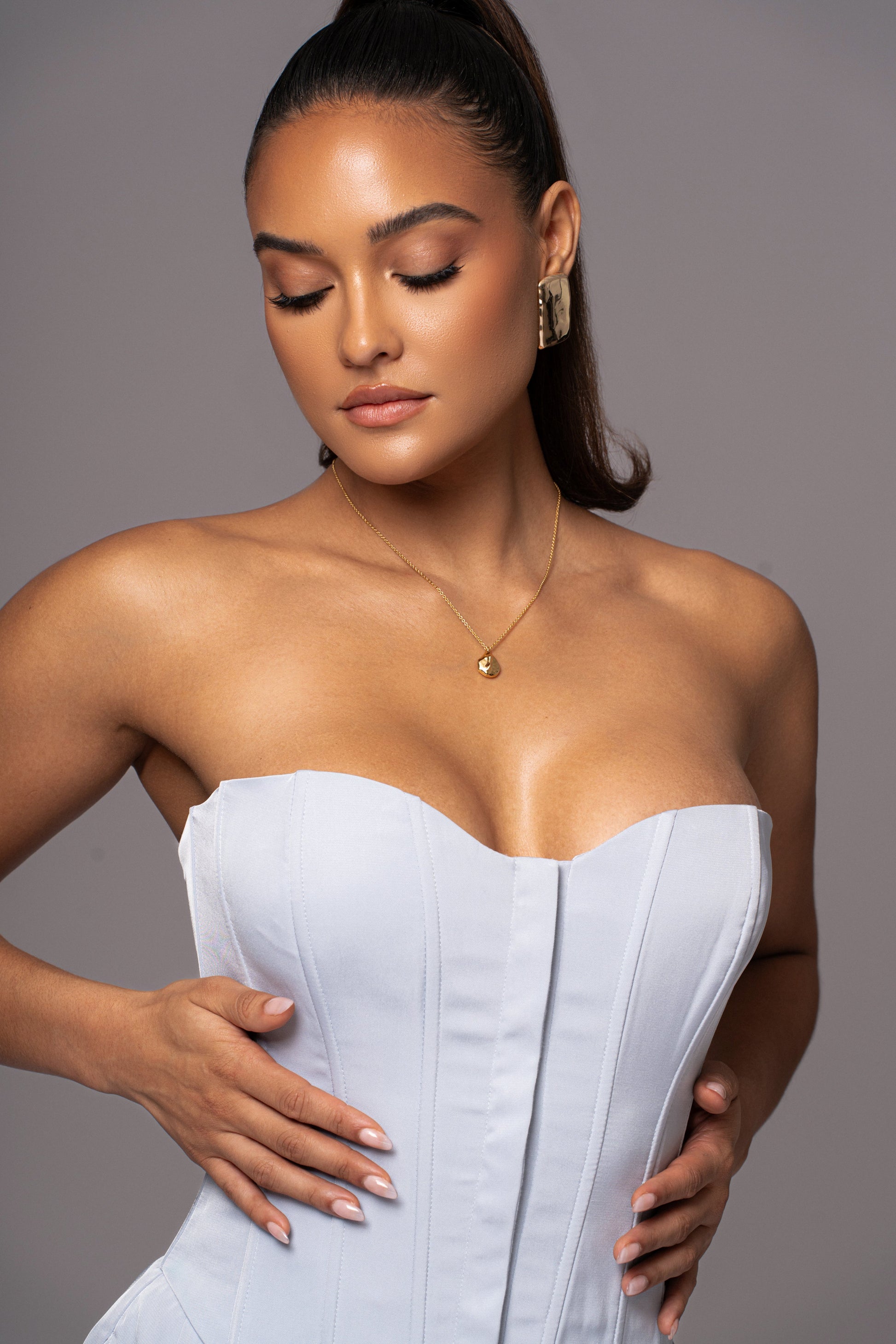 Blue Viv Satin Bustier Top JLUXLABEL