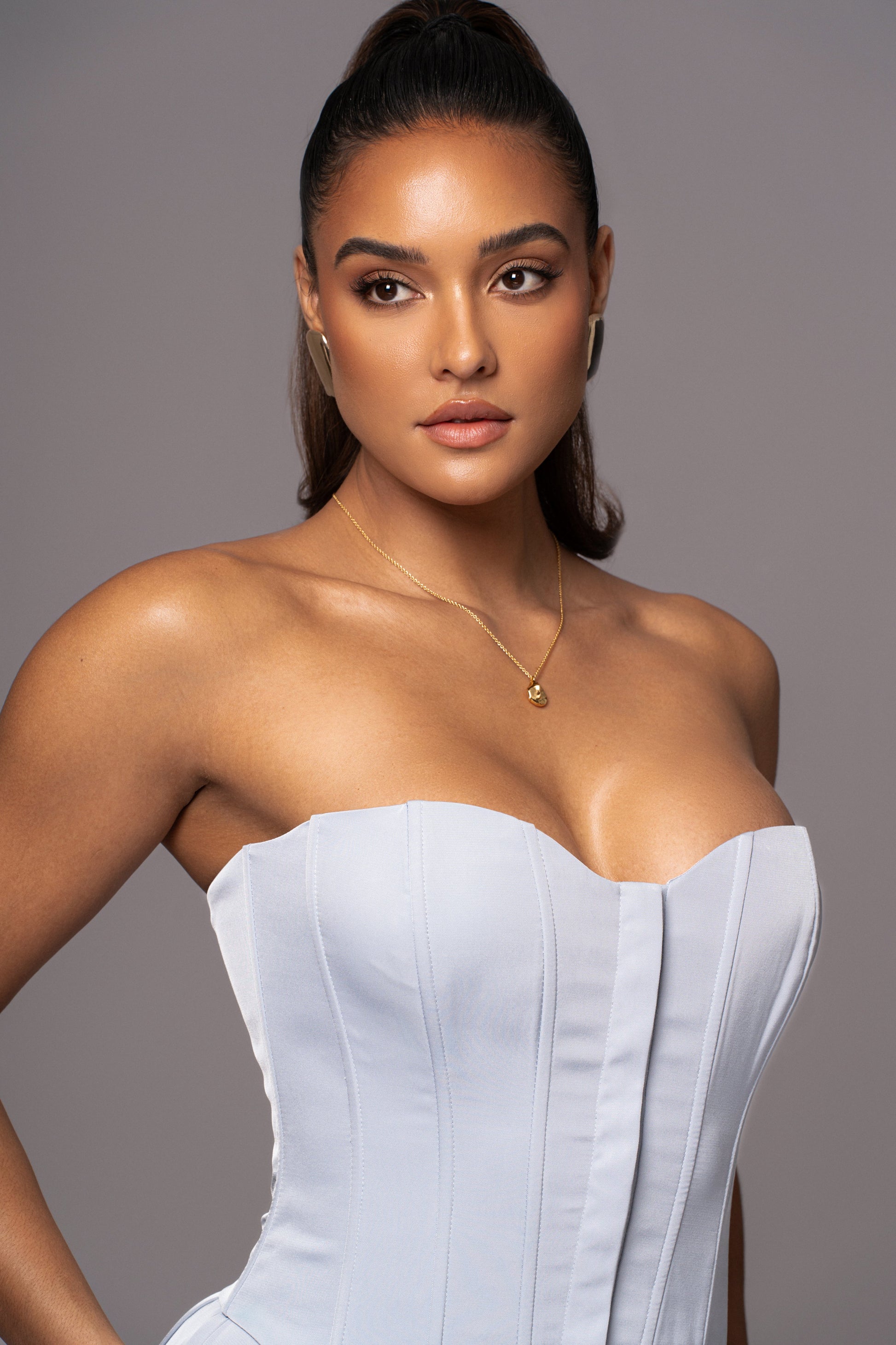Blue Viv Satin Bustier Top JLUXLABEL