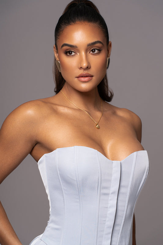 Blue Viv Satin Bustier Top JLUXLABEL