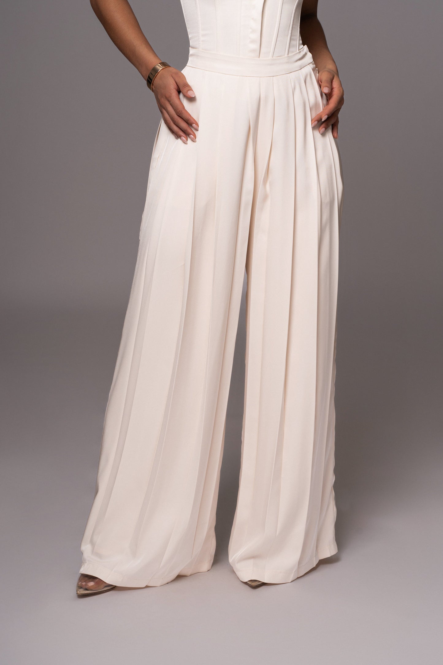 Buttercream Clara Wide Leg Pleated Trousers JLUXLABEL