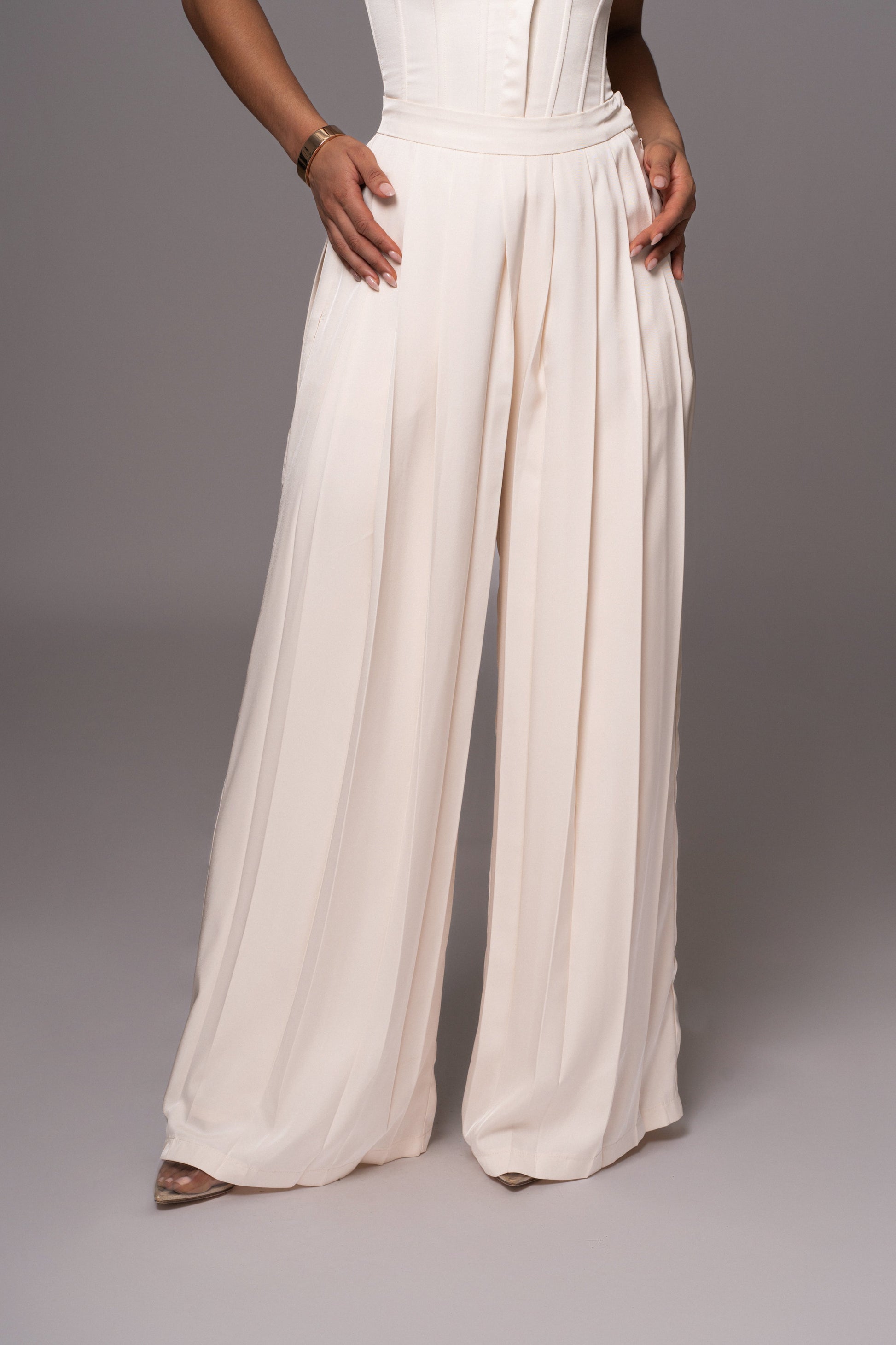 Buttercream Clara Wide Leg Pleated Trousers JLUXLABEL