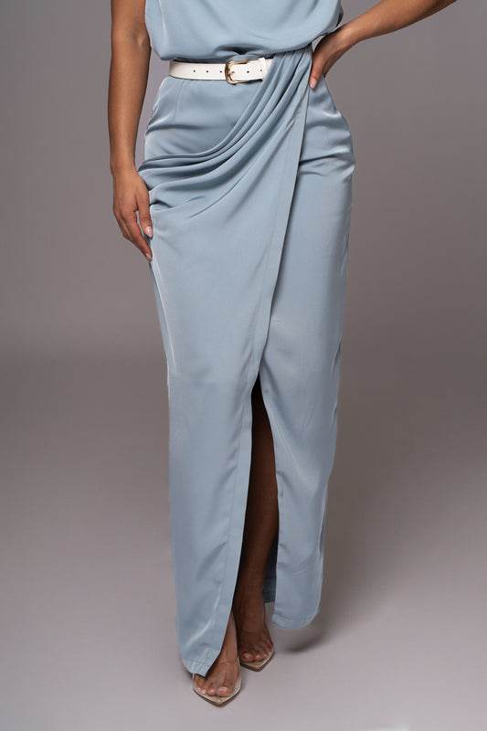 Blue Jamila Drape Skirt JLUXLABEL