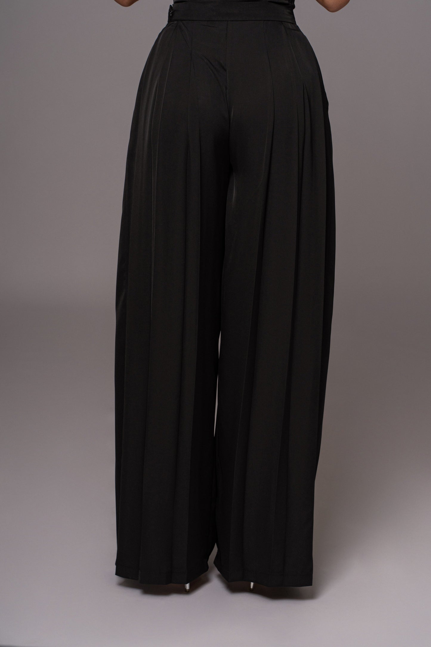 Black Clara Wide Leg Pleated Trousers JLUXLABEL