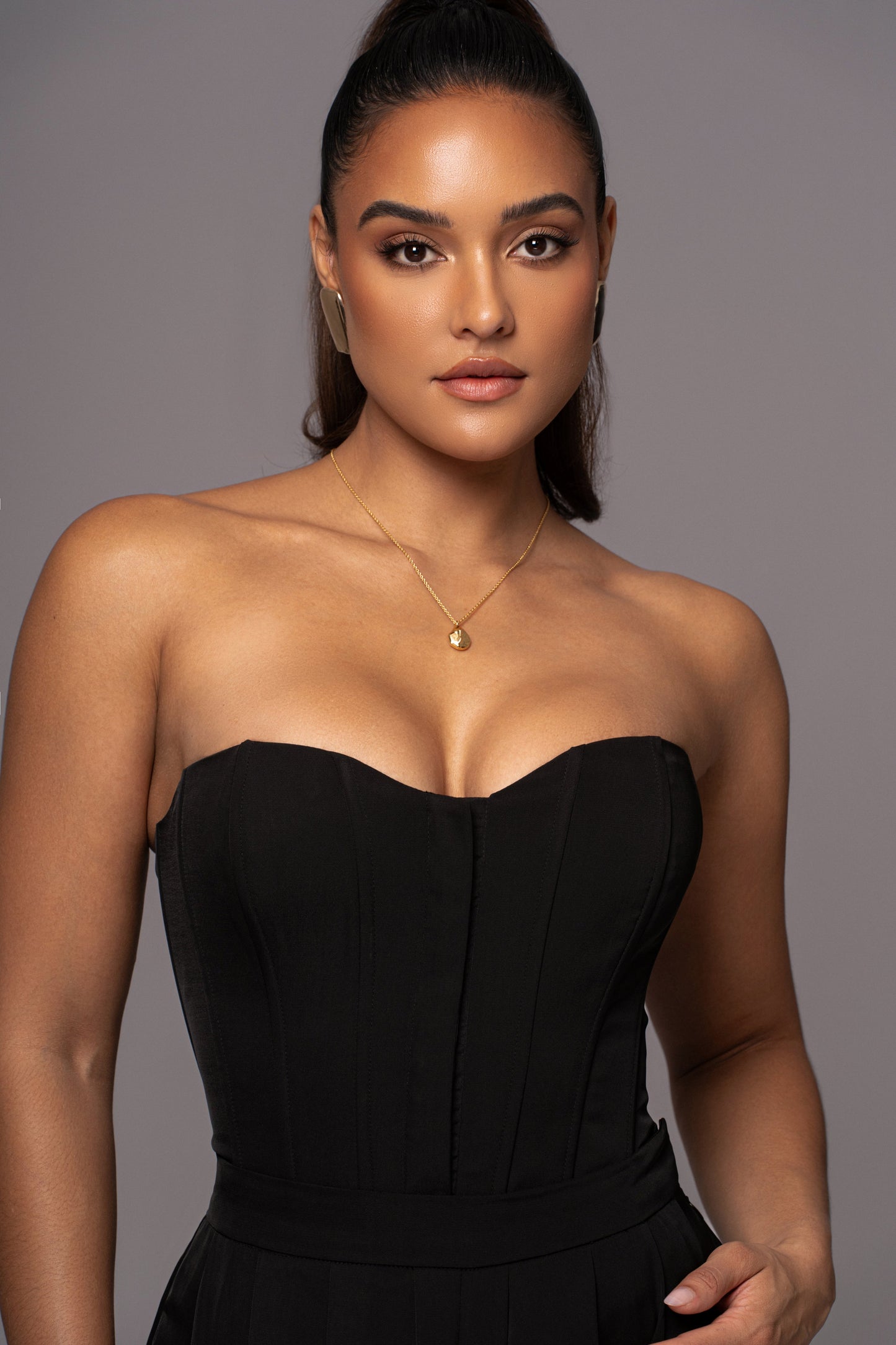 Black Viv Satin Bustier Top JLUXLABEL