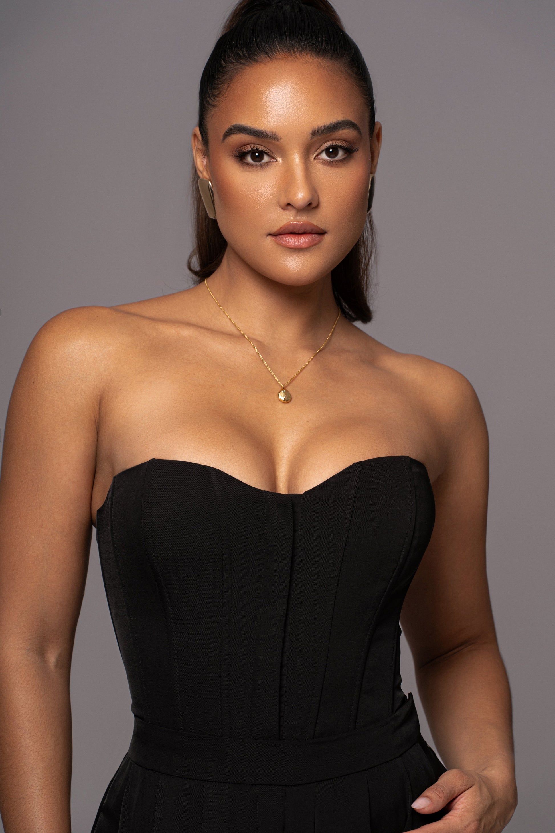 Black Viv Satin Bustier Top JLUXLABEL
