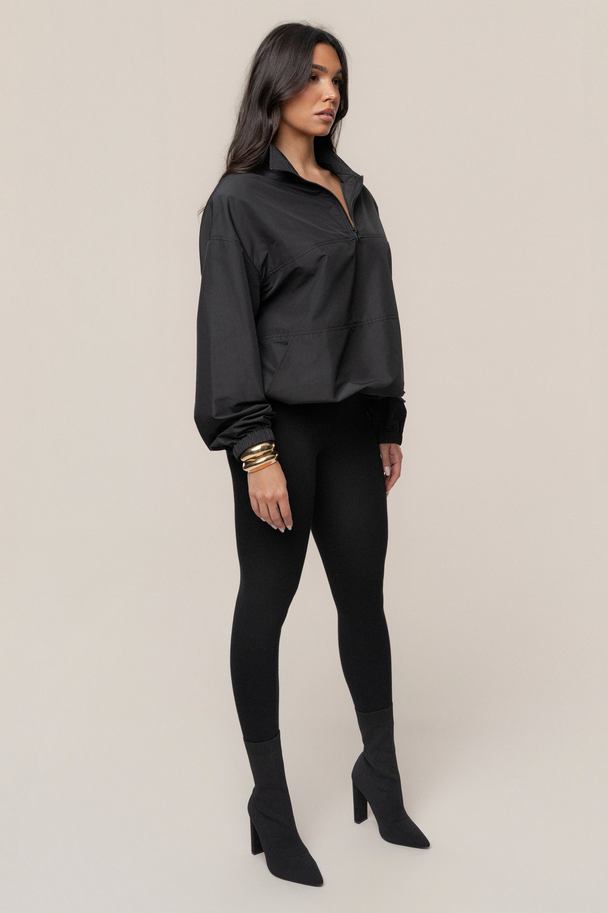Black Oversized Funnel Jacket JLUXLABEL
