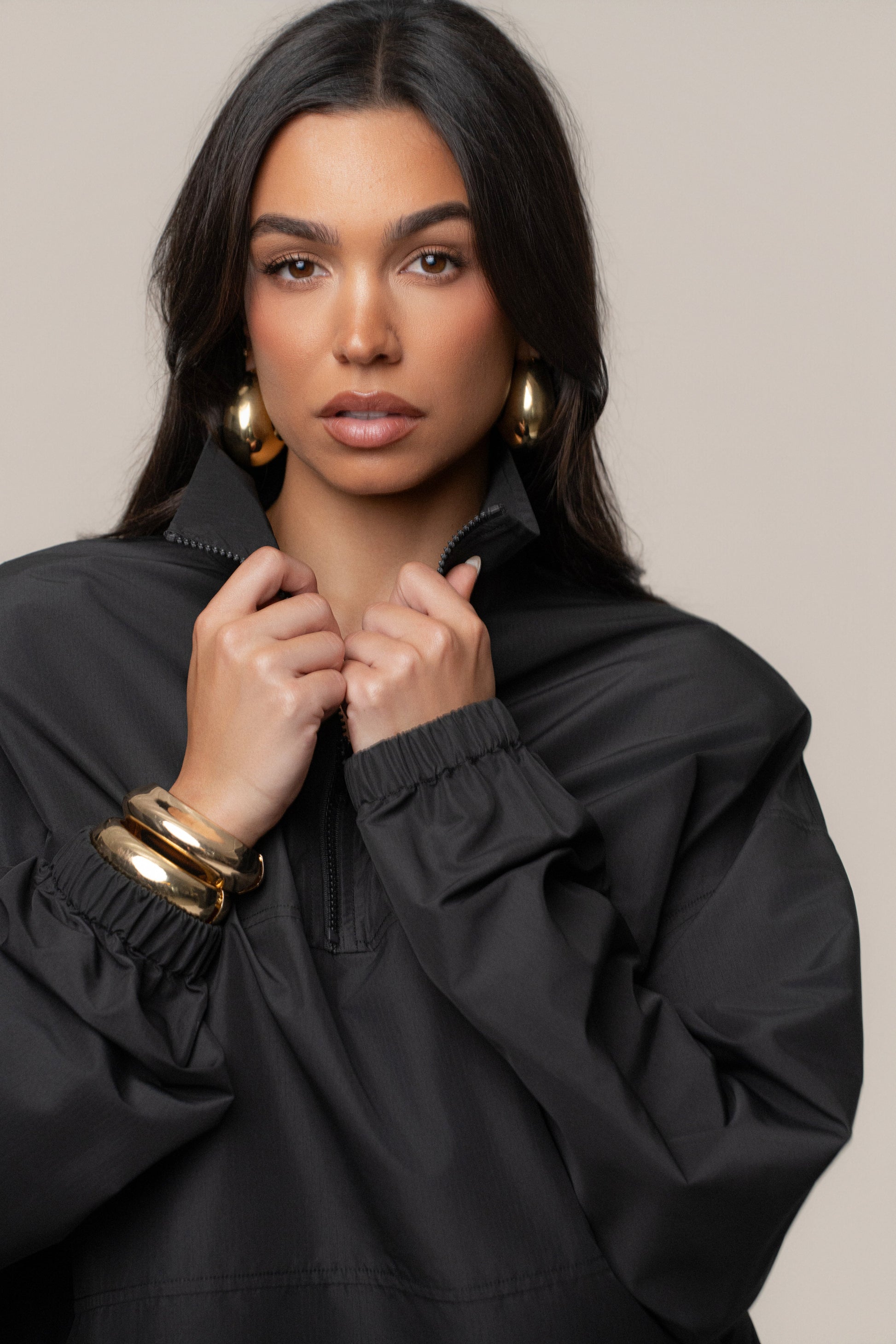 Black Oversized Funnel Jacket JLUXLABEL