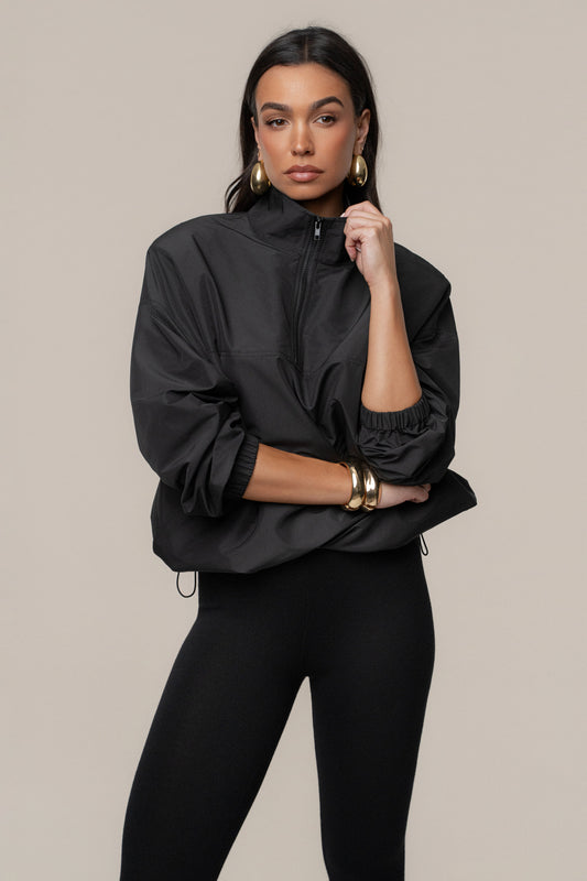 Black Oversized Funnel Jacket JLUXLABEL