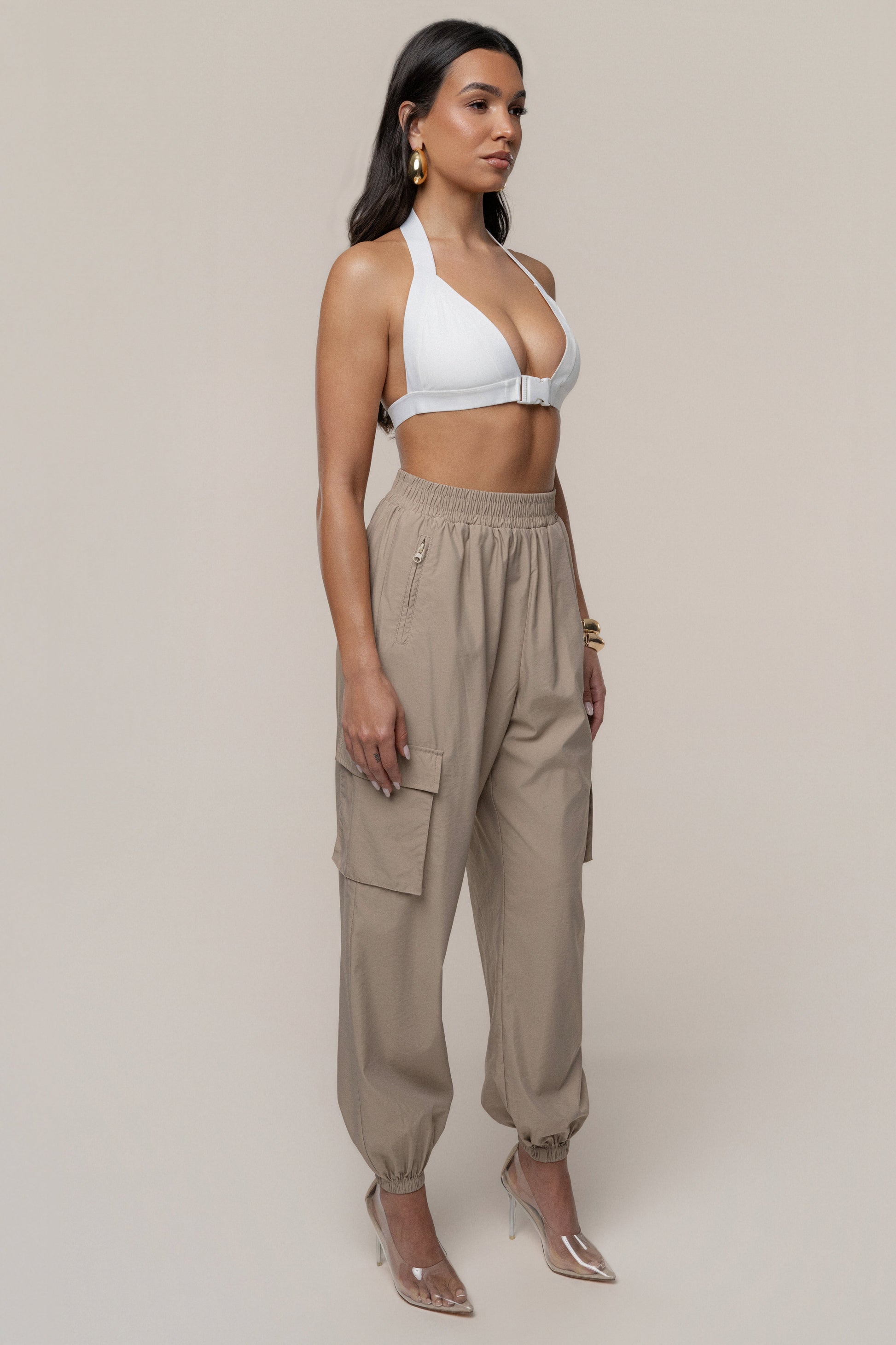 Ivory Belted Motion Halter Top JLUXLABEL