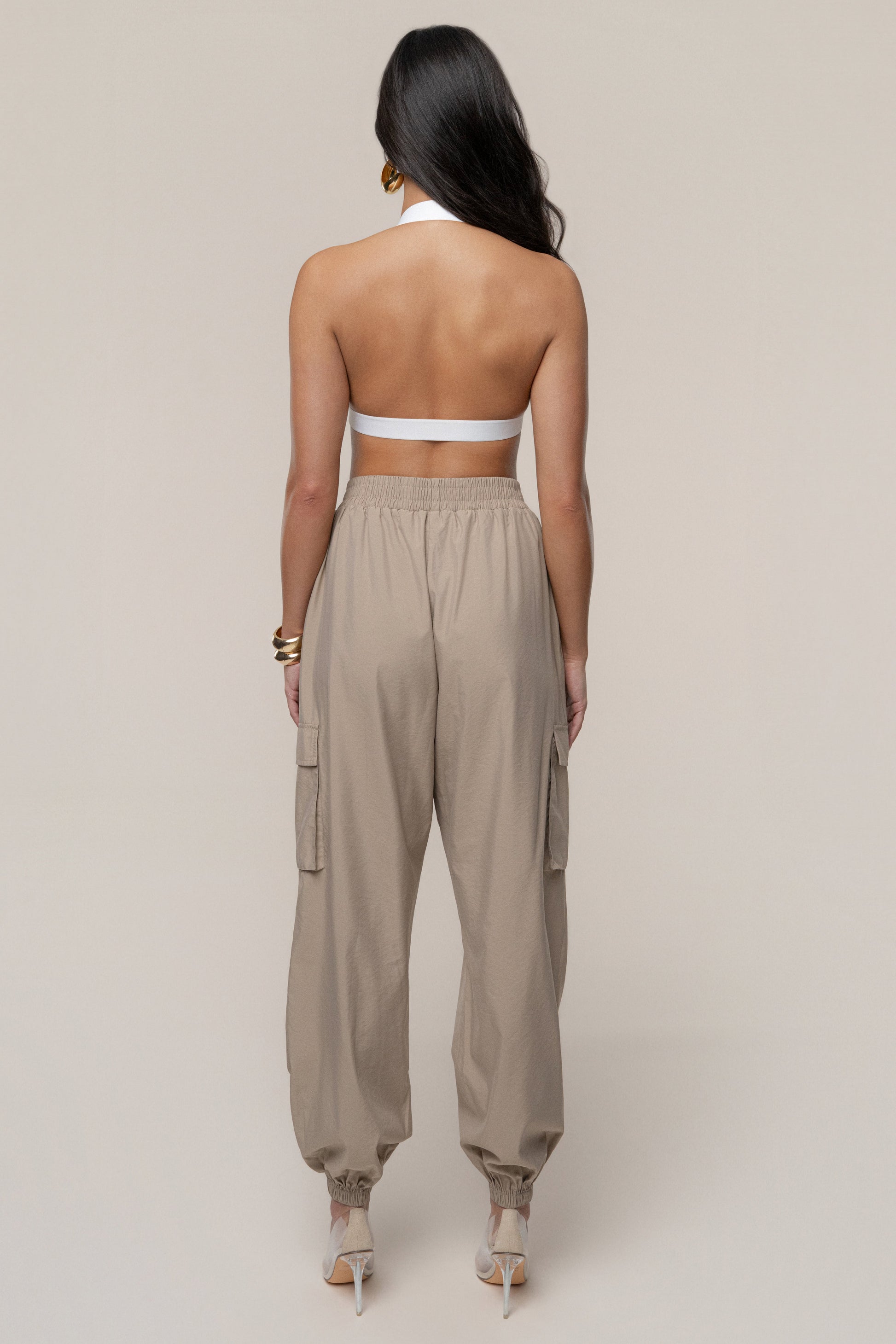Ivory Belted Motion Halter Top JLUXLABEL