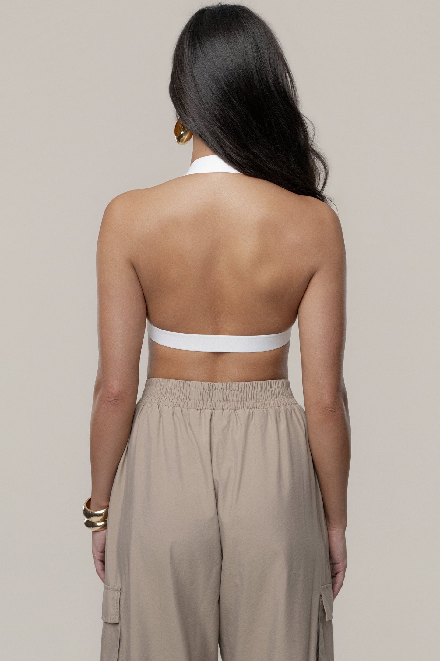 Ivory Belted Motion Halter Top JLUXLABEL