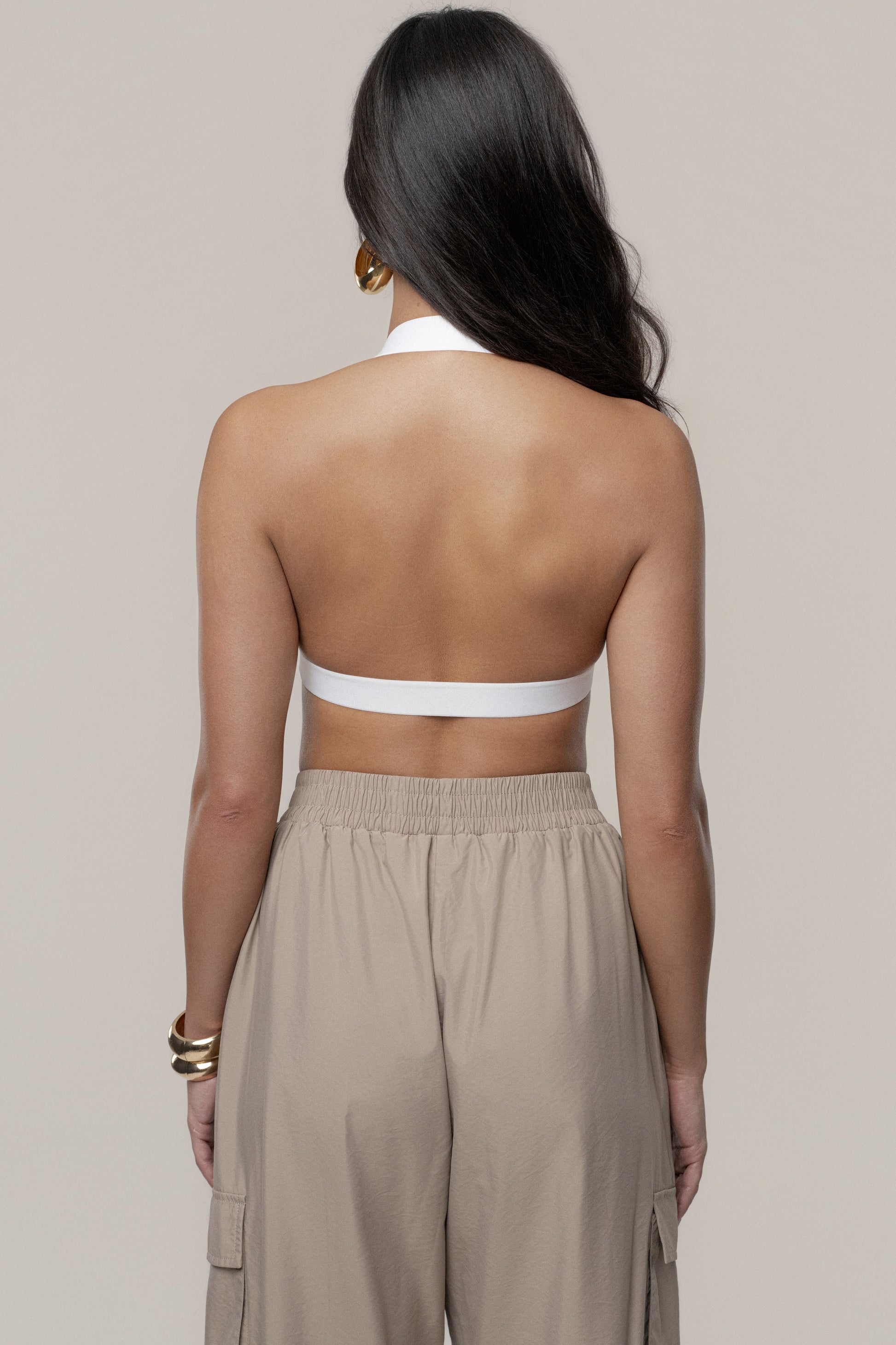Ivory Belted Motion Halter Top JLUXLABEL