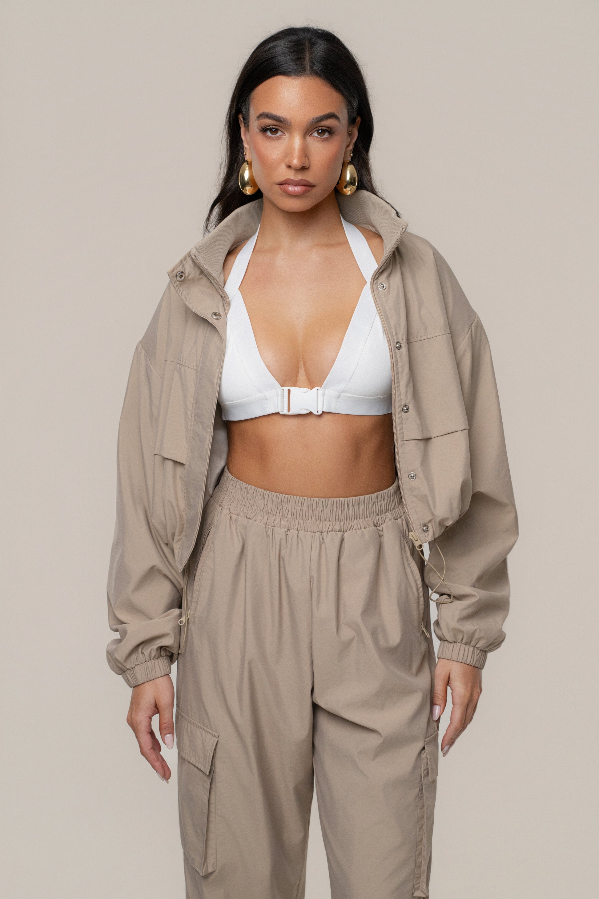 Ivory Belted Motion Halter Top JLUXLABEL
