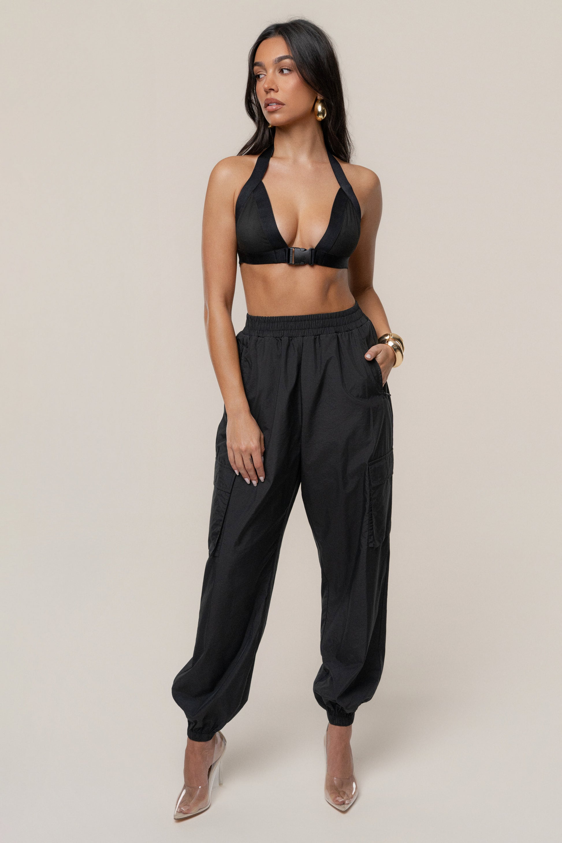Black Belted Motion Halter Top JLUXLABEL