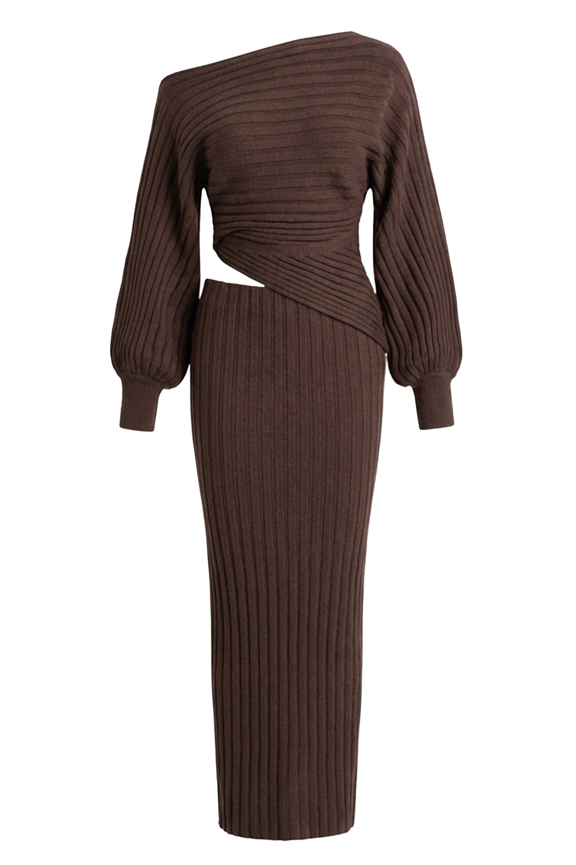 Brown Clarity Ribbed Skirt Set JLUXLABEL