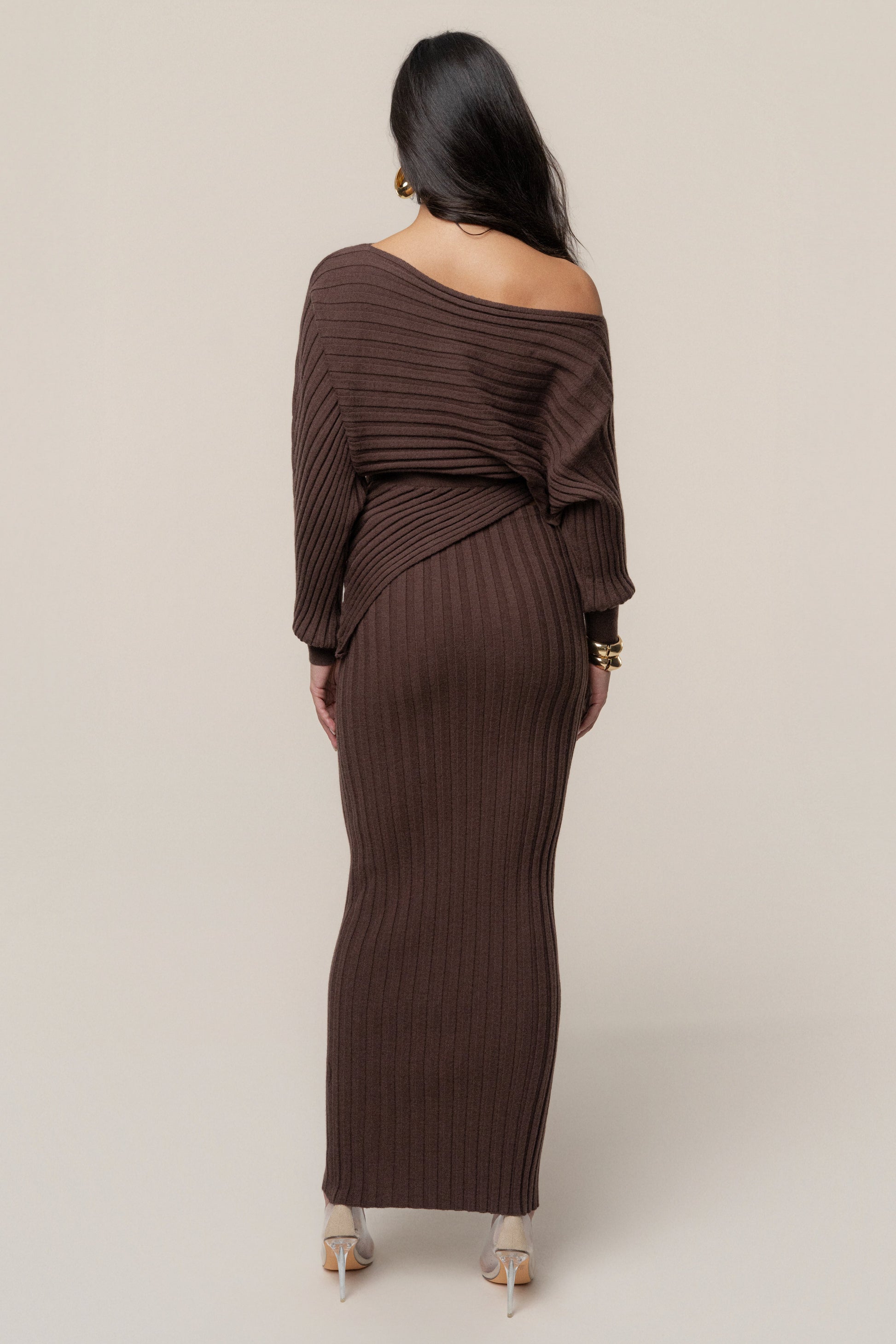 Brown Clarity Ribbed Skirt Set JLUXLABEL