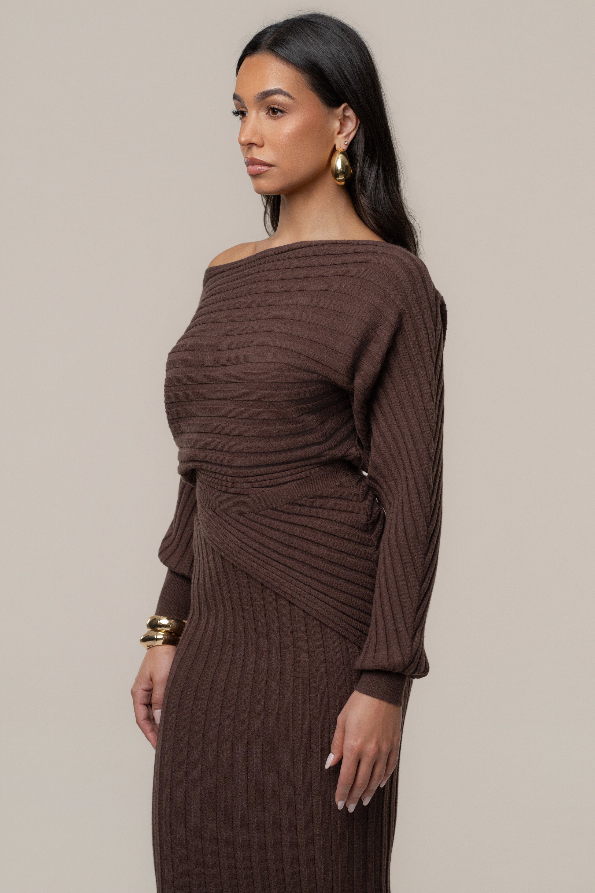 Brown Clarity Ribbed Skirt Set JLUXLABEL
