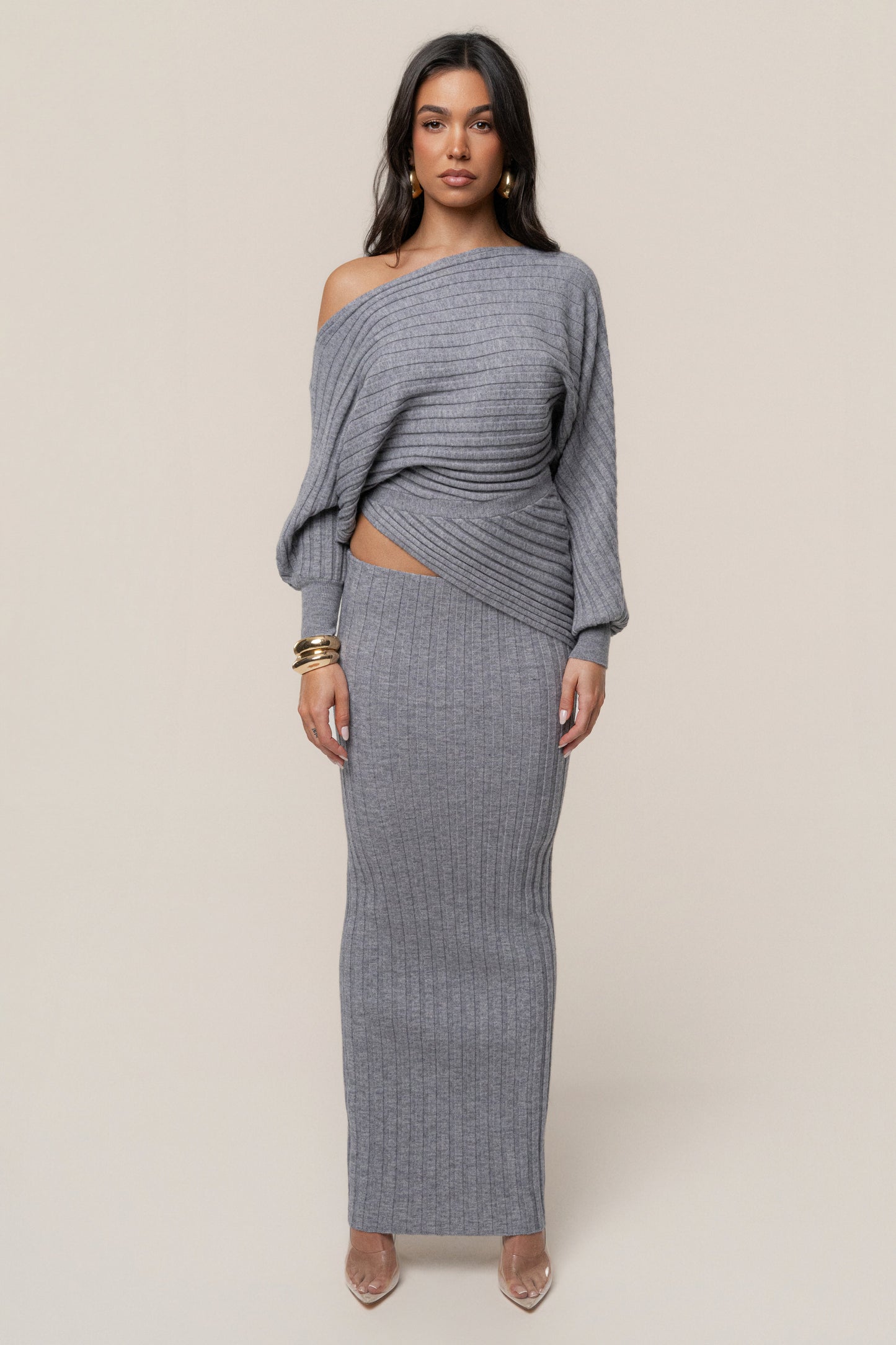 Heather Grey Clarity Ribbed Skirt Set JLUXLABEL