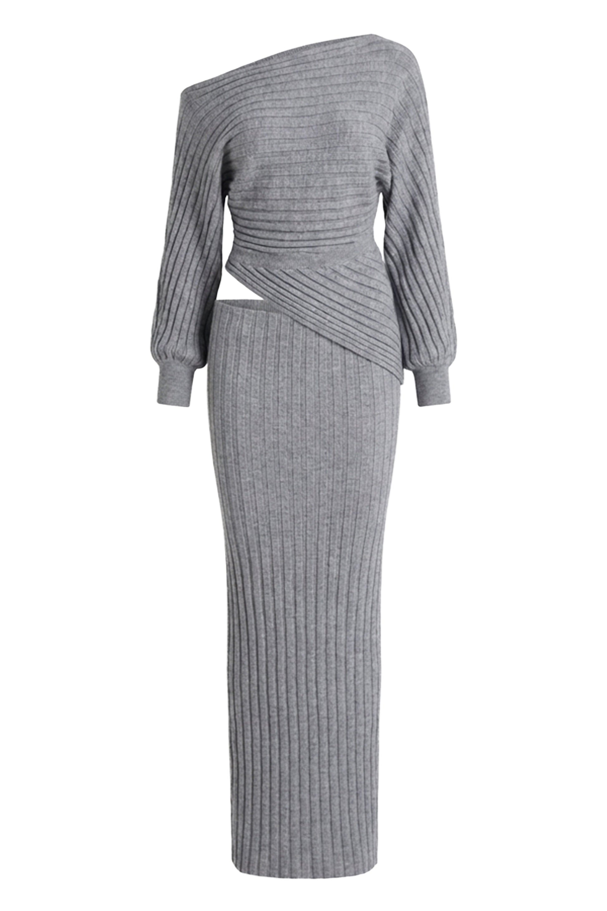 Heather Grey Clarity Ribbed Skirt Set JLUXLABEL