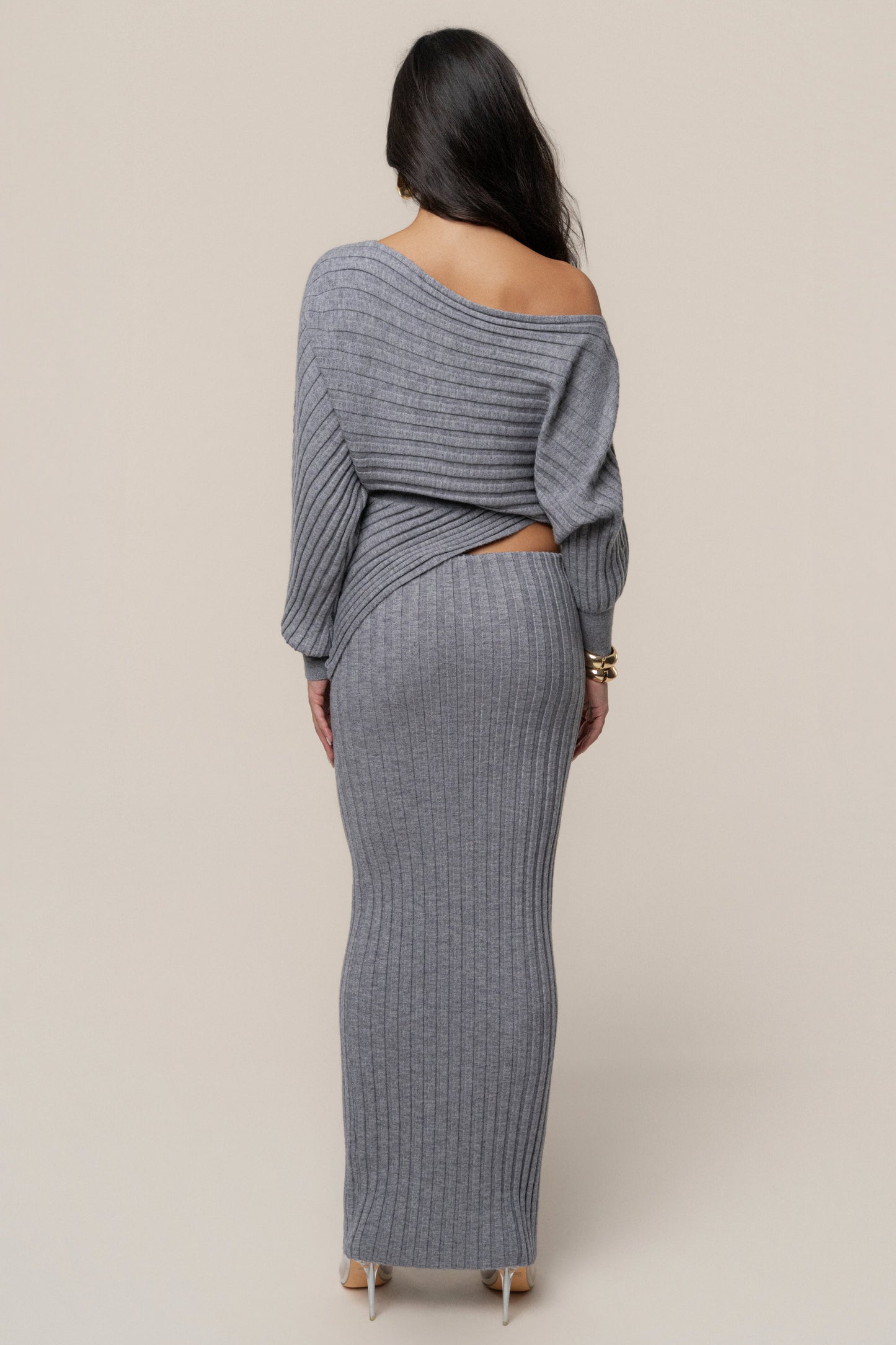 Heather Grey Clarity Ribbed Skirt Set JLUXLABEL