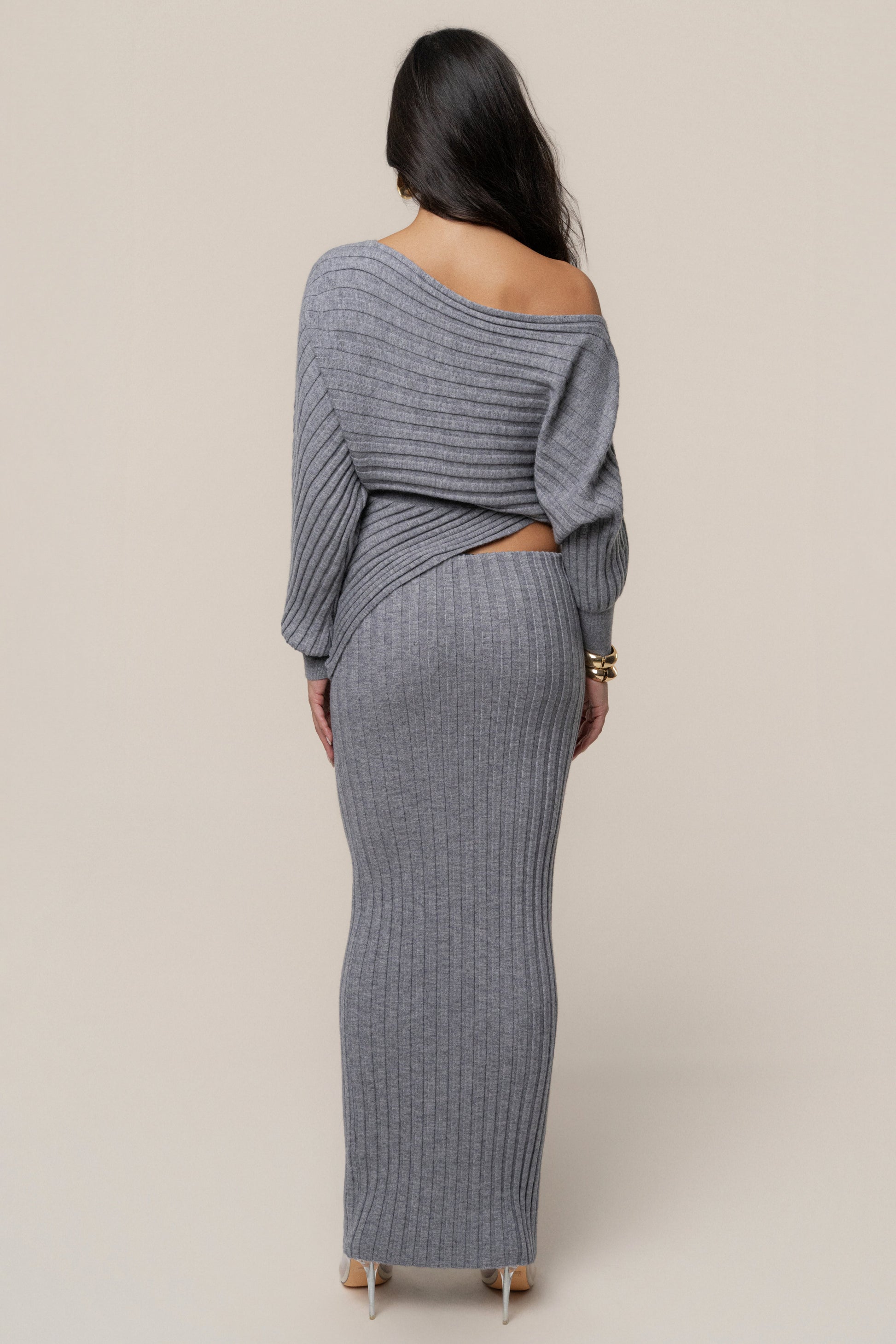 Heather Grey Clarity Ribbed Skirt Set JLUXLABEL