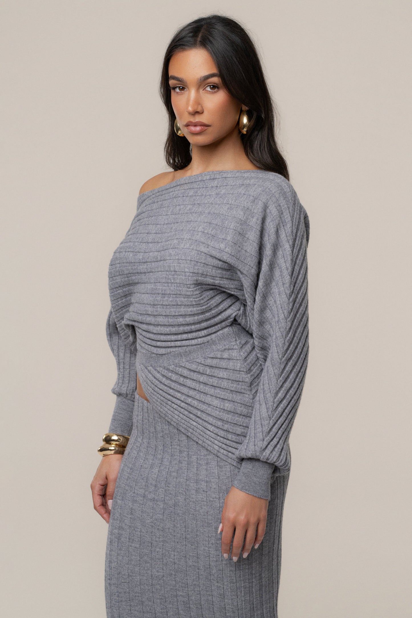 Heather Grey Clarity Ribbed Skirt Set JLUXLABEL