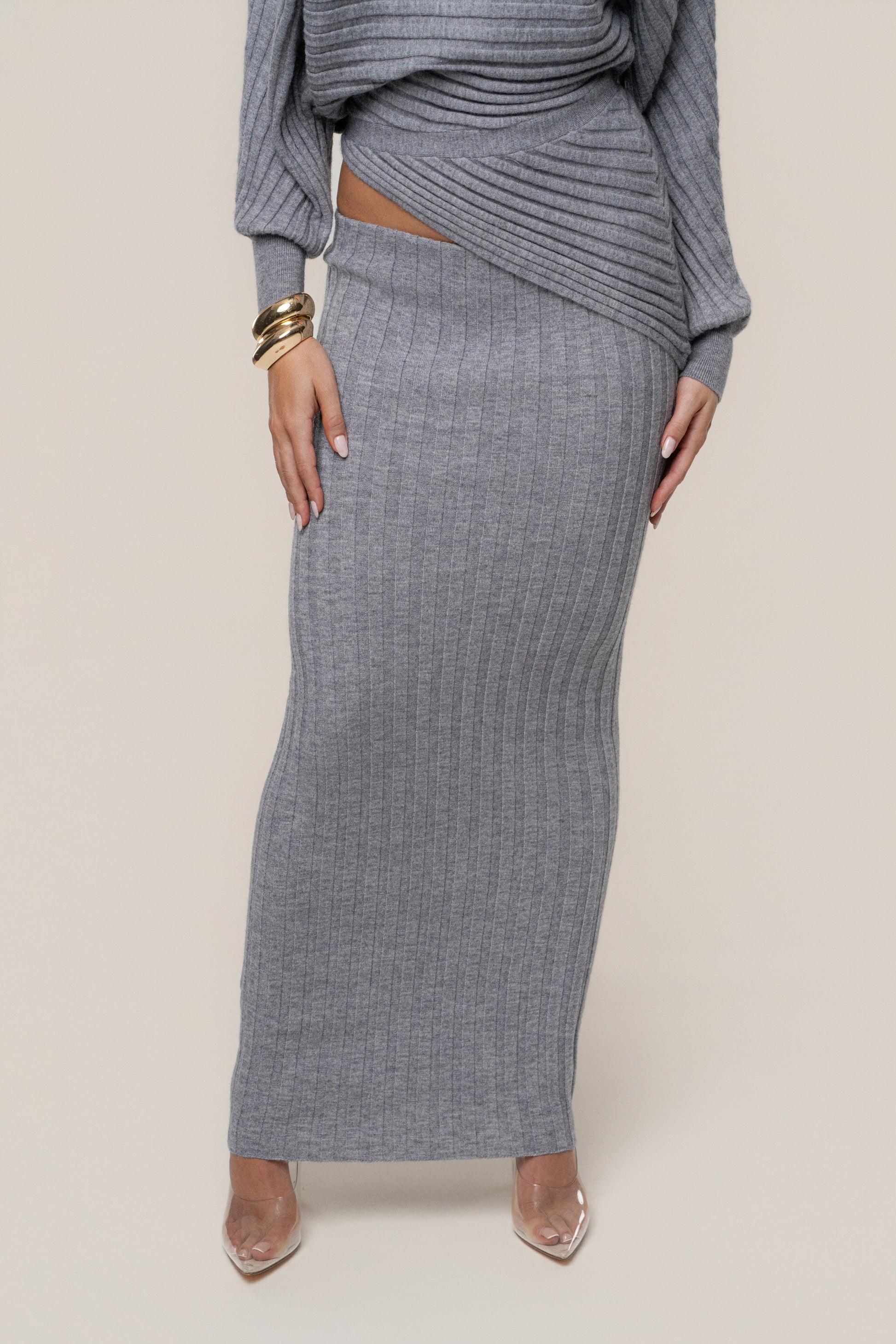 Heather Grey Clarity Ribbed Skirt Set JLUXLABEL