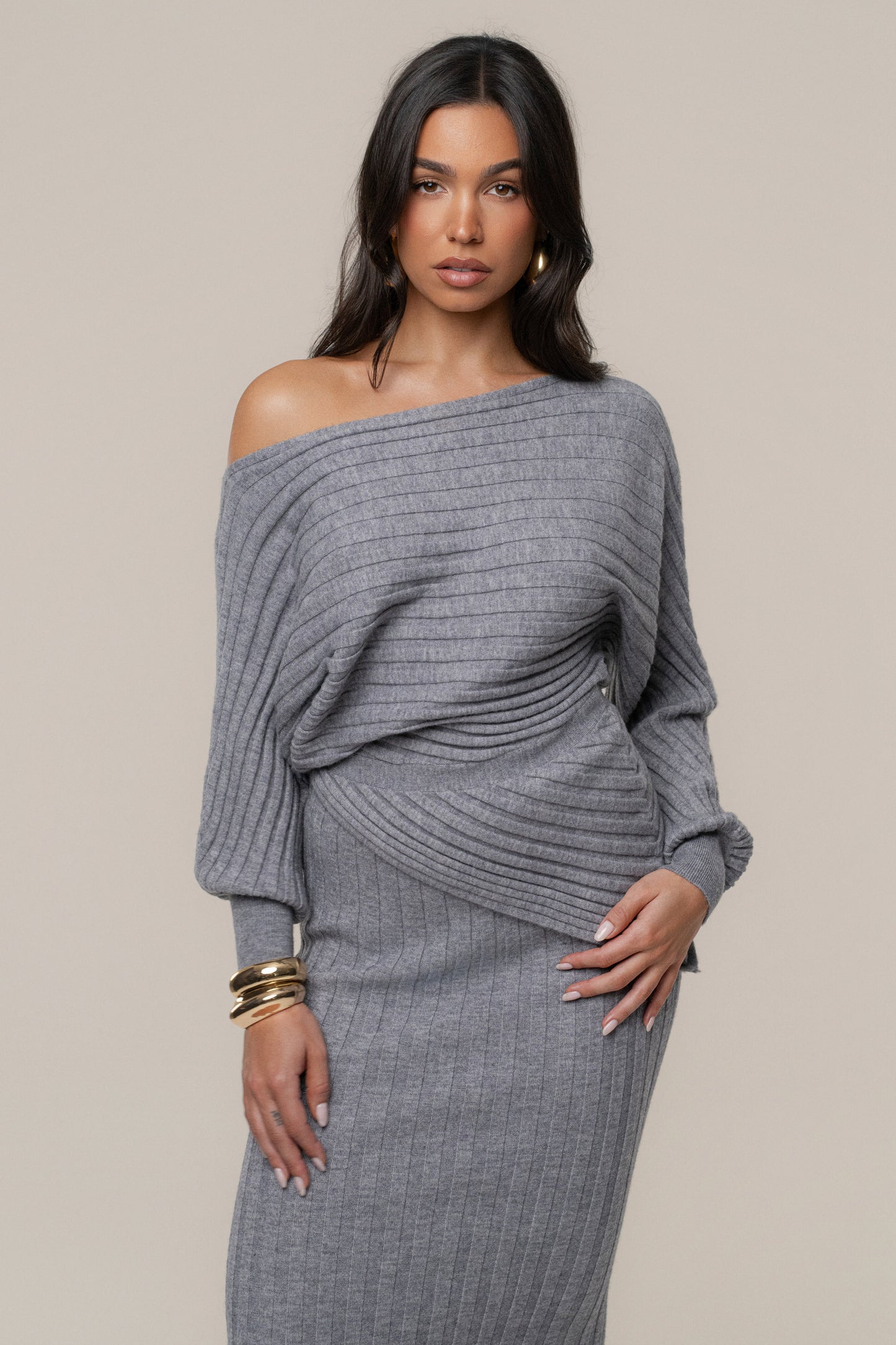 Heather Grey Clarity Ribbed Skirt Set JLUXLABEL