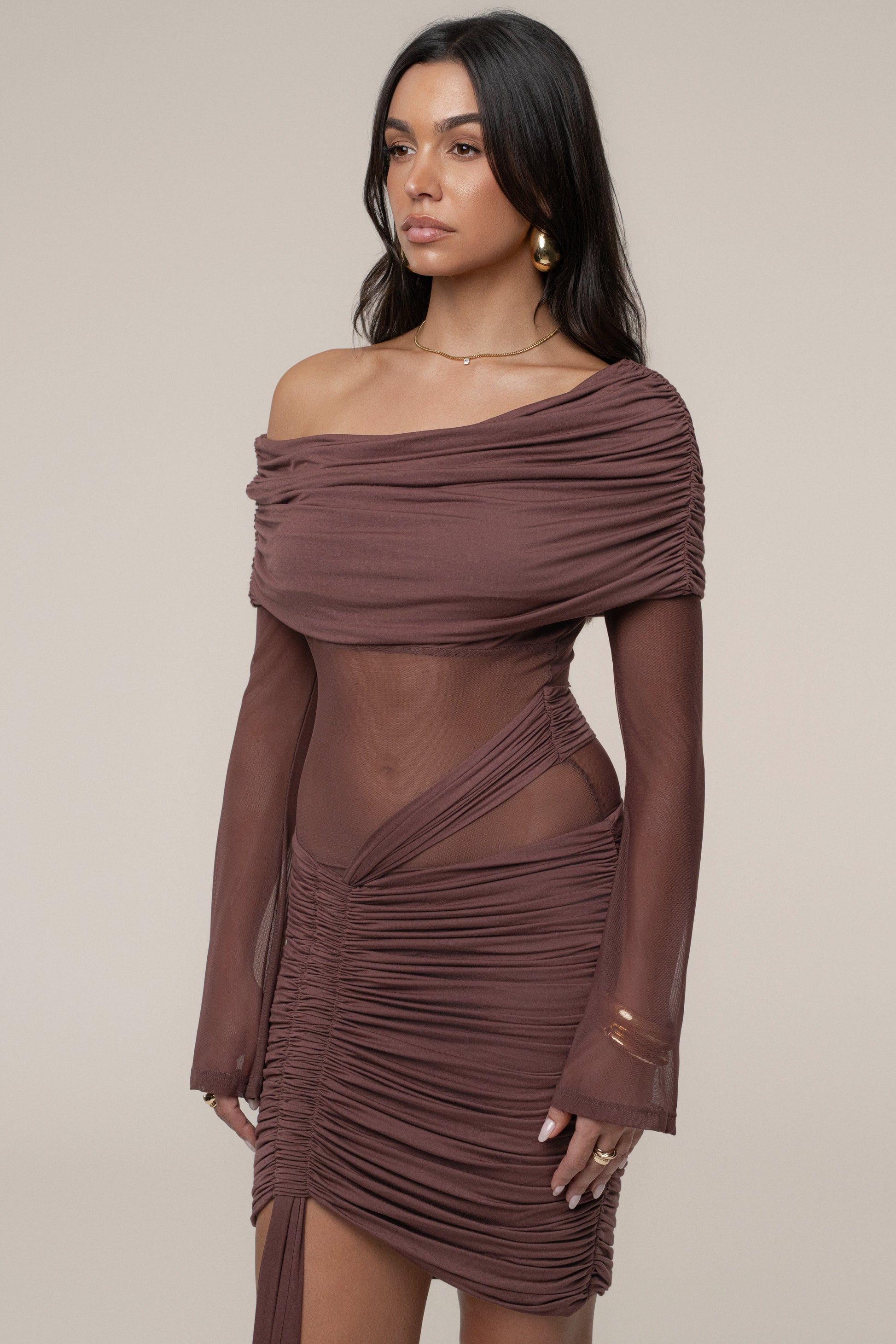 Brown After Hours Drape Dress JLUXLABEL