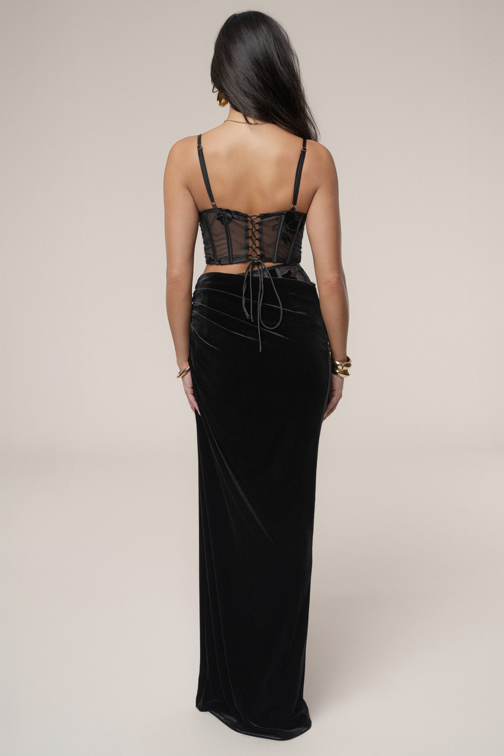 Black Velvet And Lace Maxi Skirt JLUXLABEL