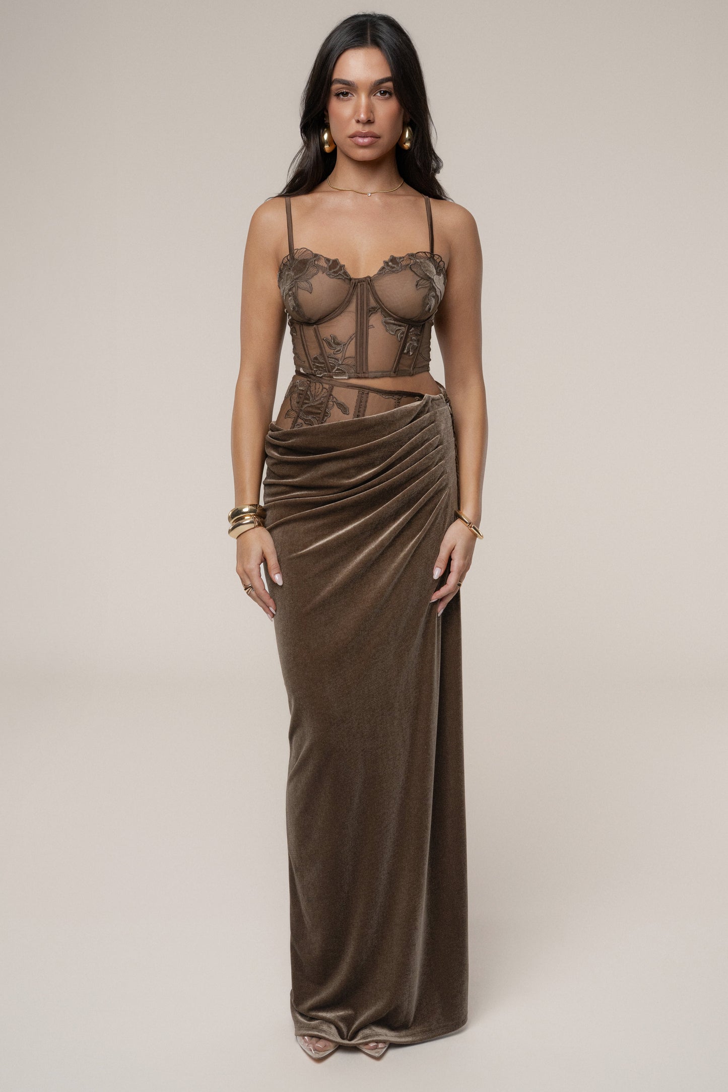 PRE-ORDER Dark Taupe Velvet And Lace Bustier