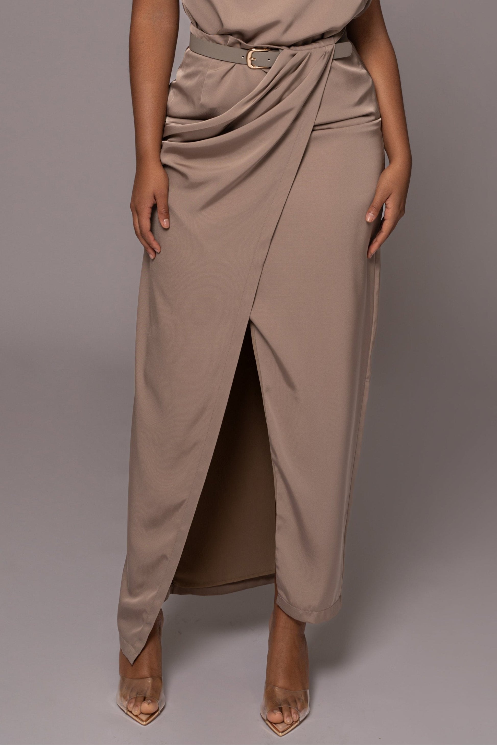 Beige Jamila Drape Skirt JLUXLABEL
