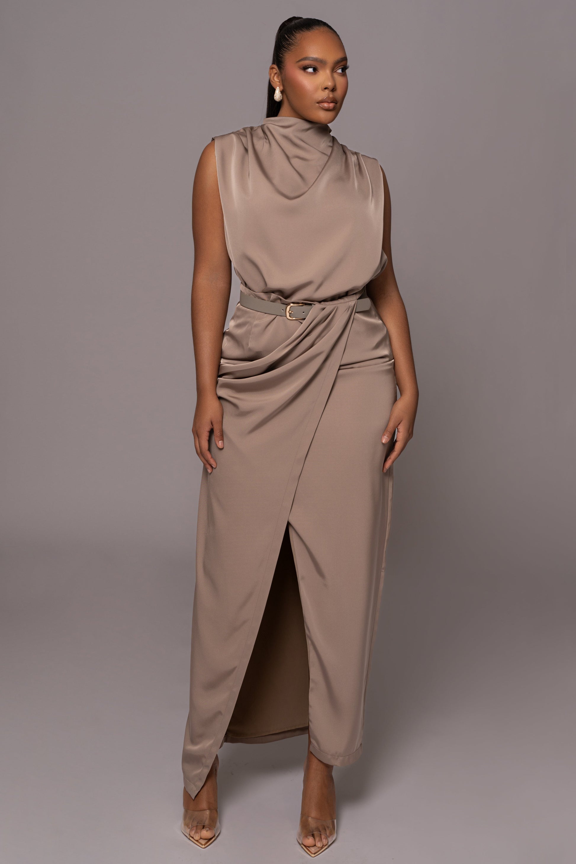 Beige Jamila Drape Skirt JLUXLABEL