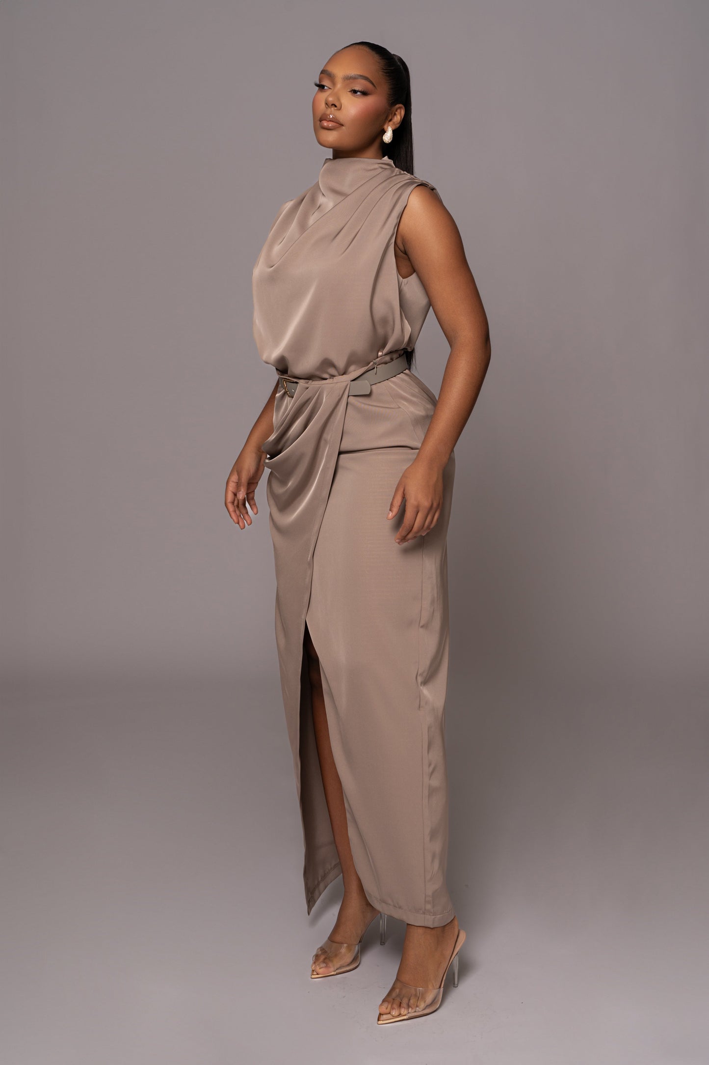 Beige Jamila Drape Skirt JLUXLABEL