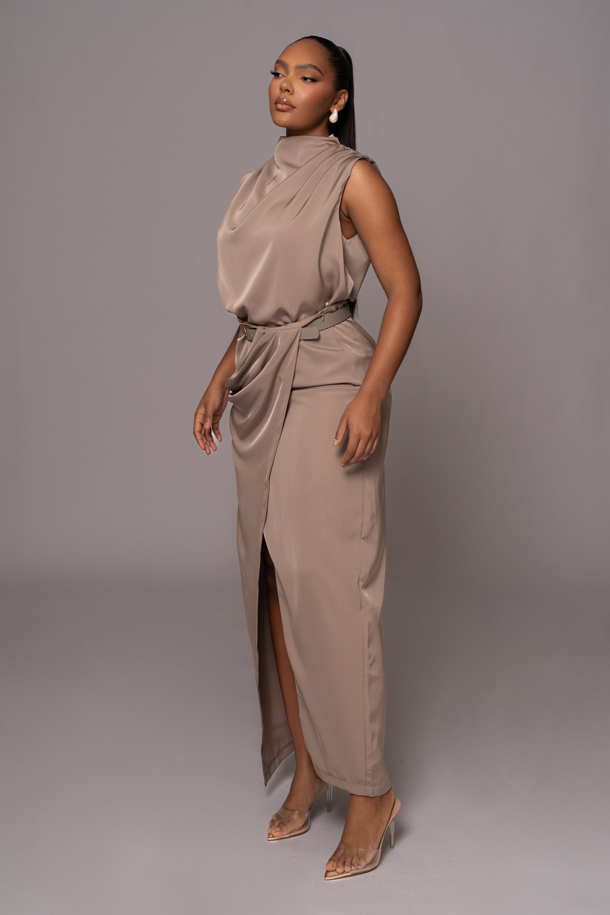 Beige Jamila Drape Skirt JLUXLABEL