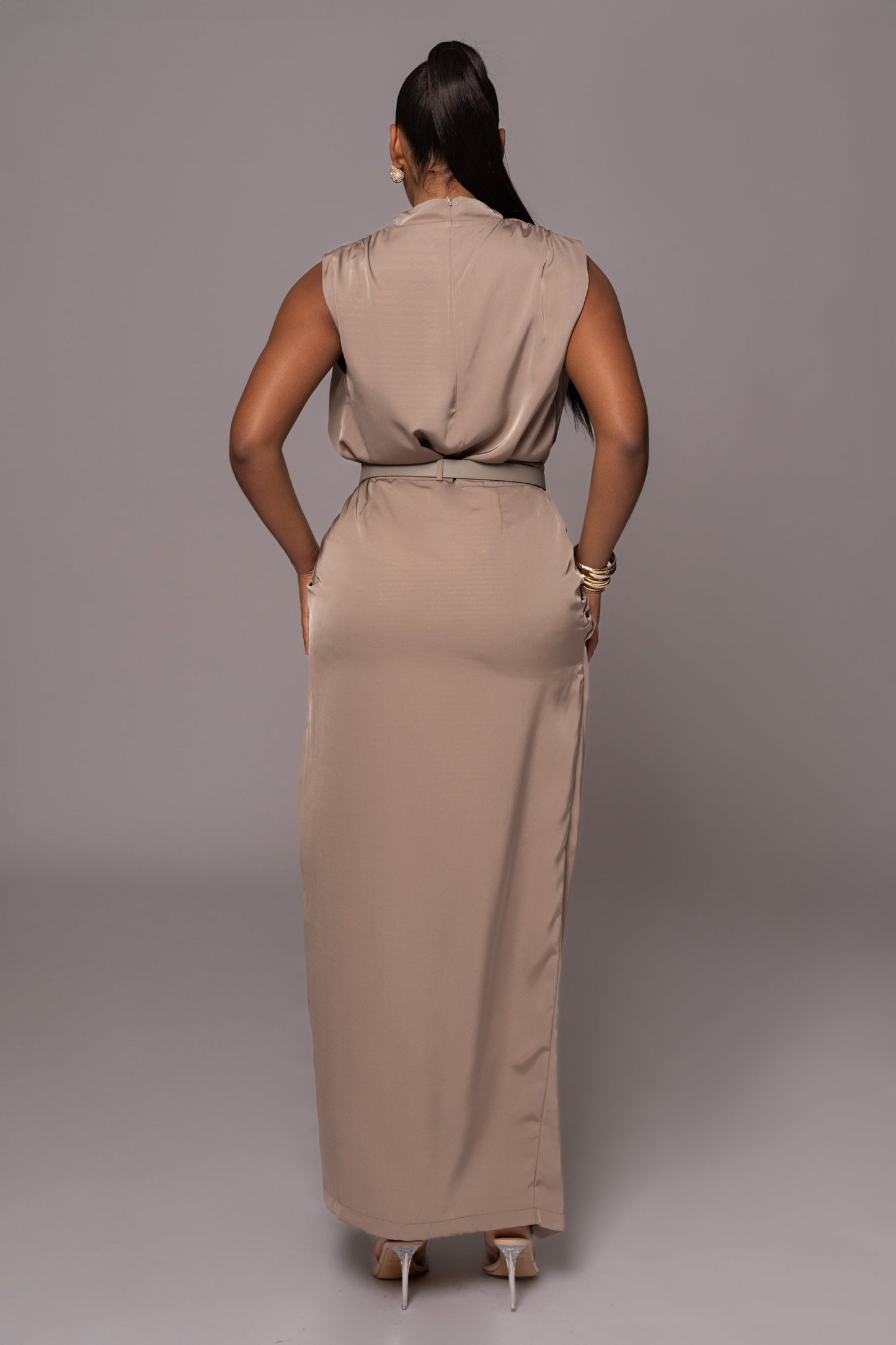 Beige Jamila Drape Skirt JLUXLABEL