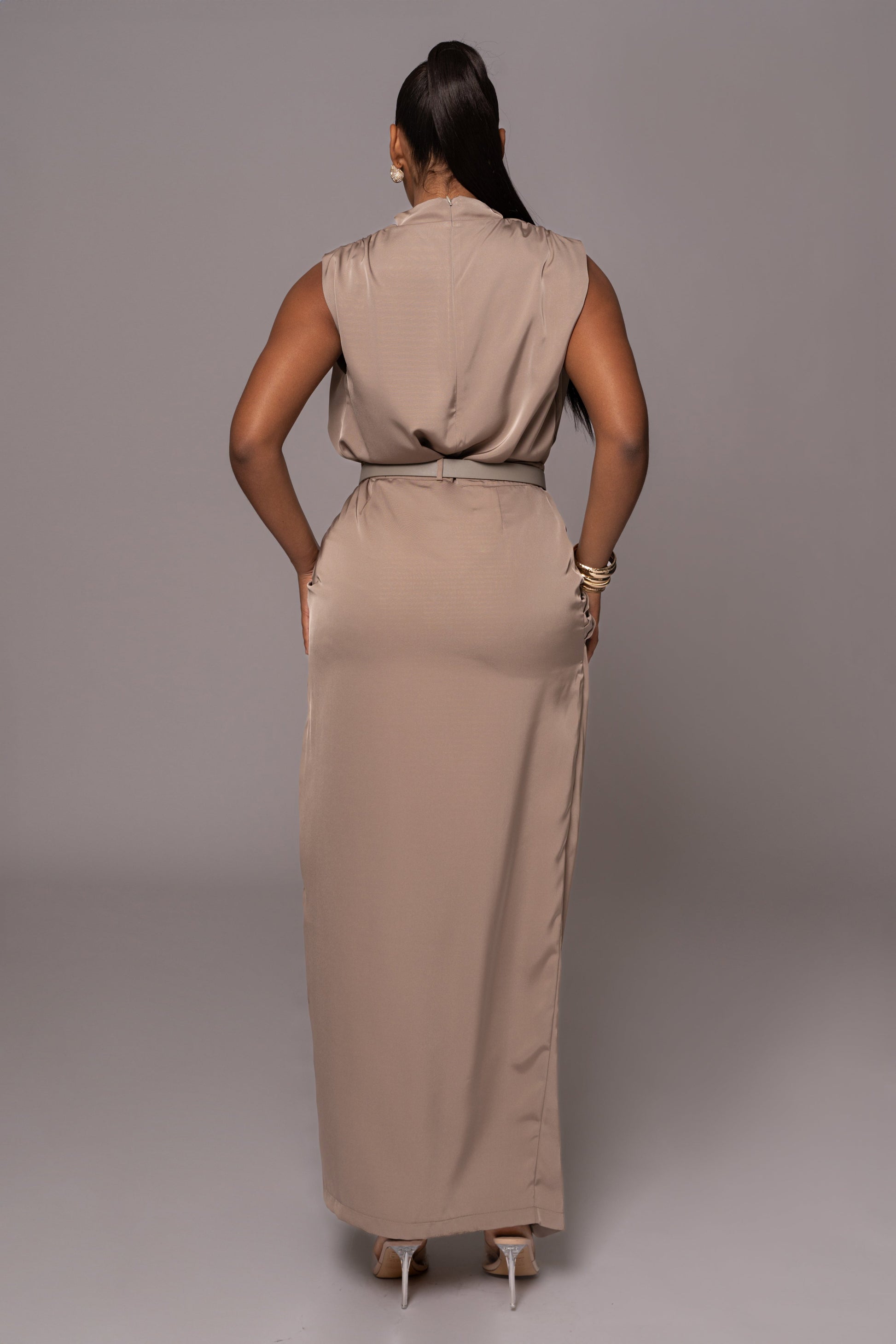 Beige Jamila Drape Skirt JLUXLABEL