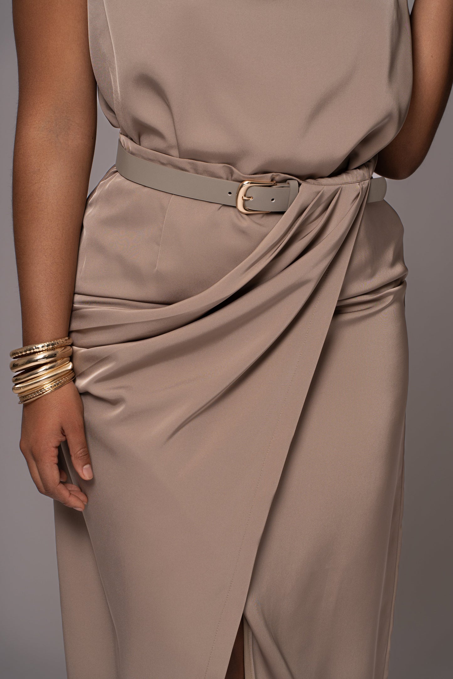 Beige Jamila Drape Skirt JLUXLABEL
