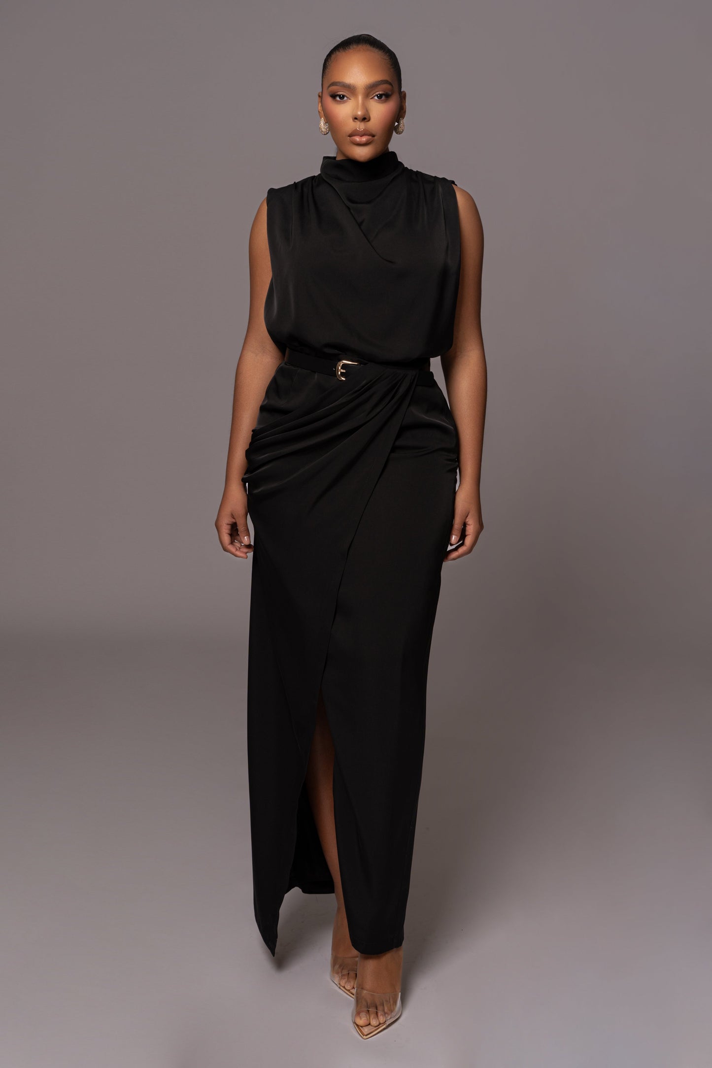 Black Jamila Drape Skirt JLUXLABEL