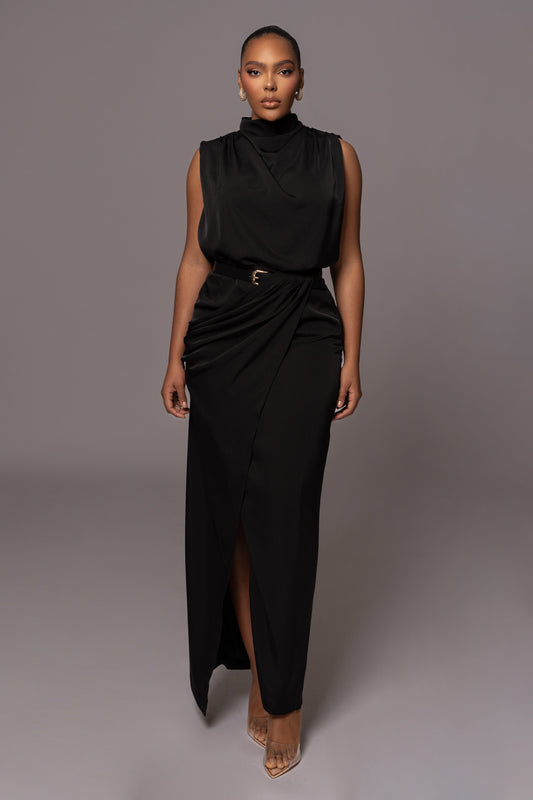 Black Jamila Drape Skirt JLUXLABEL