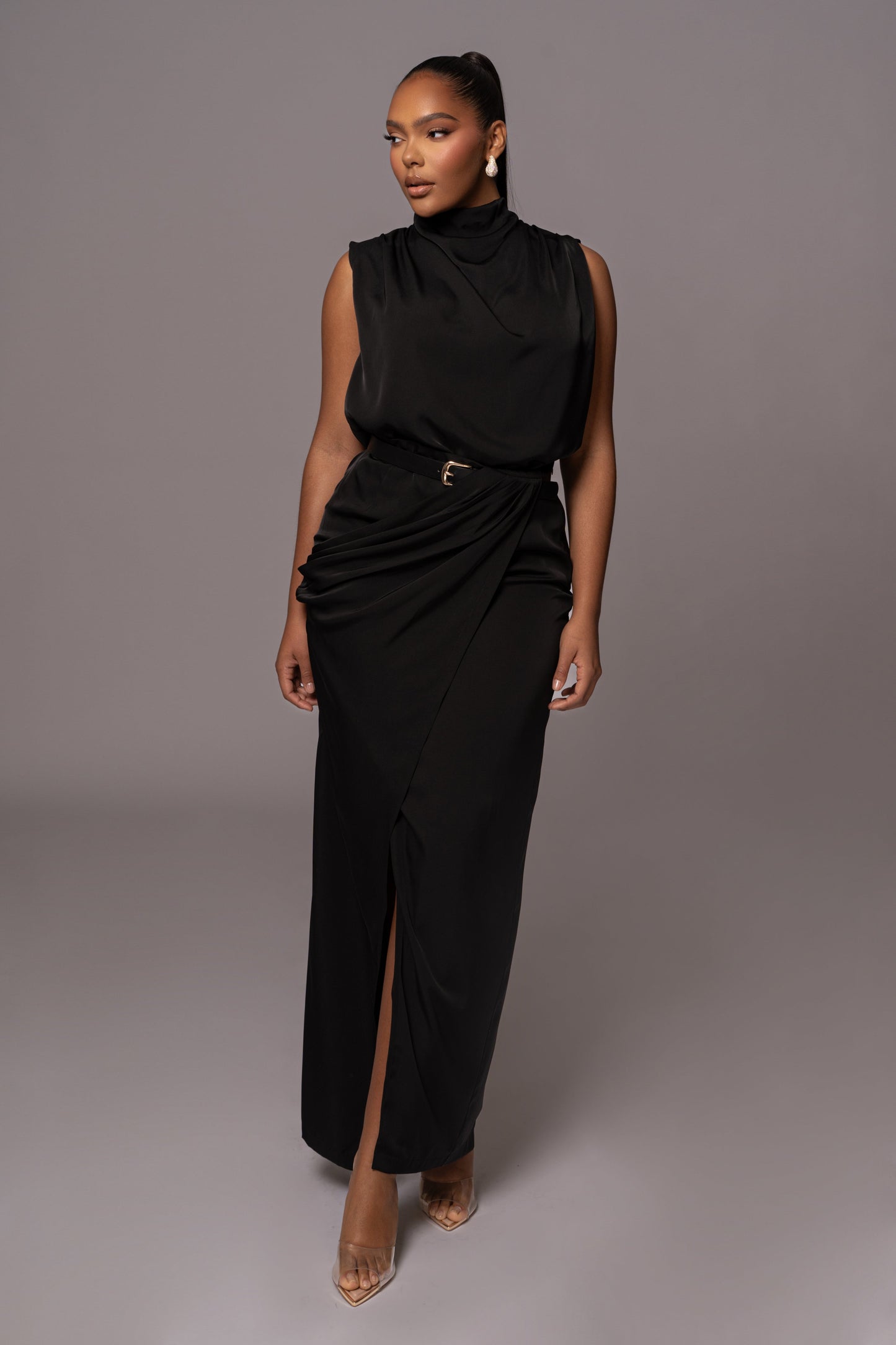 Black Jamila Drape Skirt JLUXLABEL