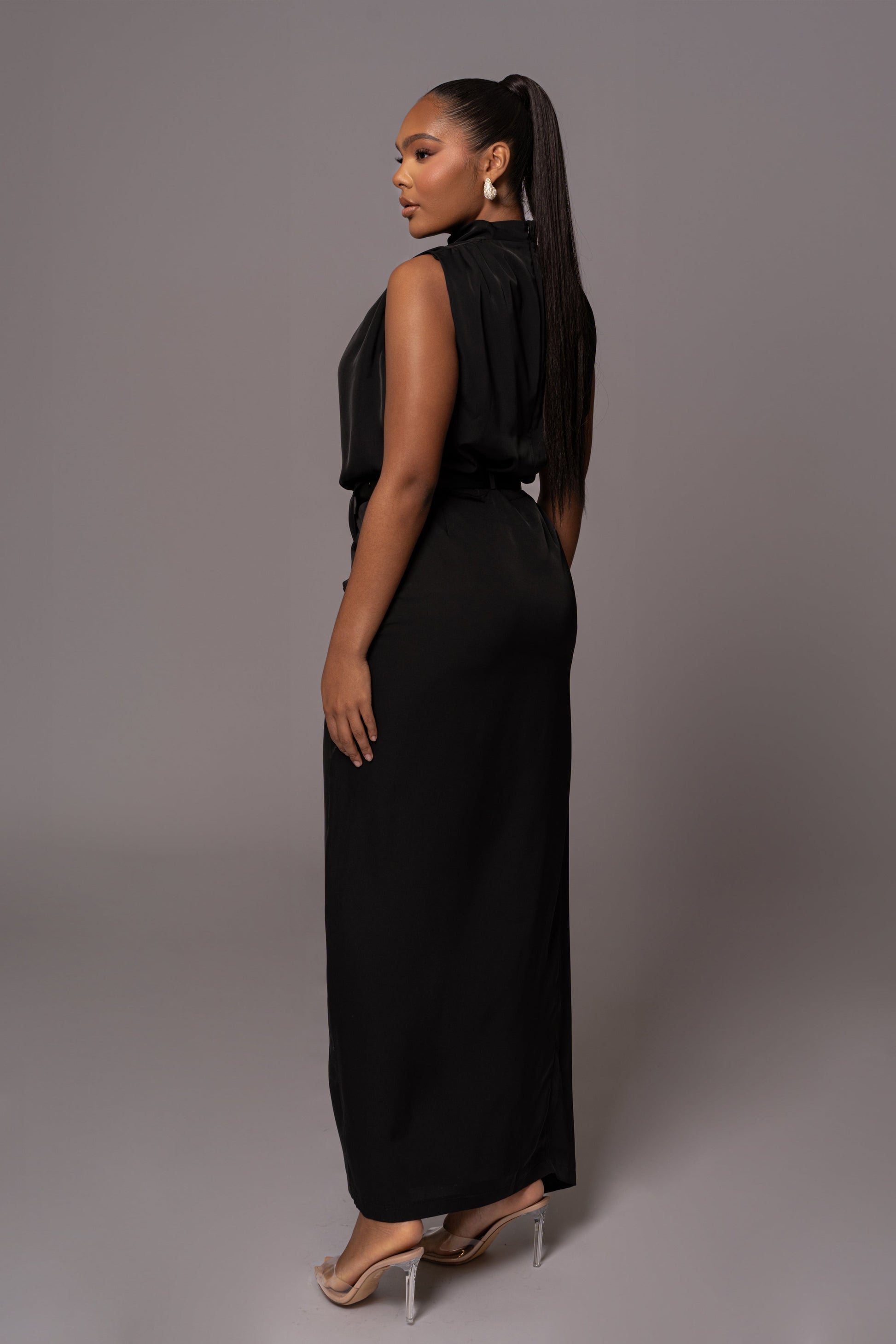 Black Jamila Drape Skirt JLUXLABEL