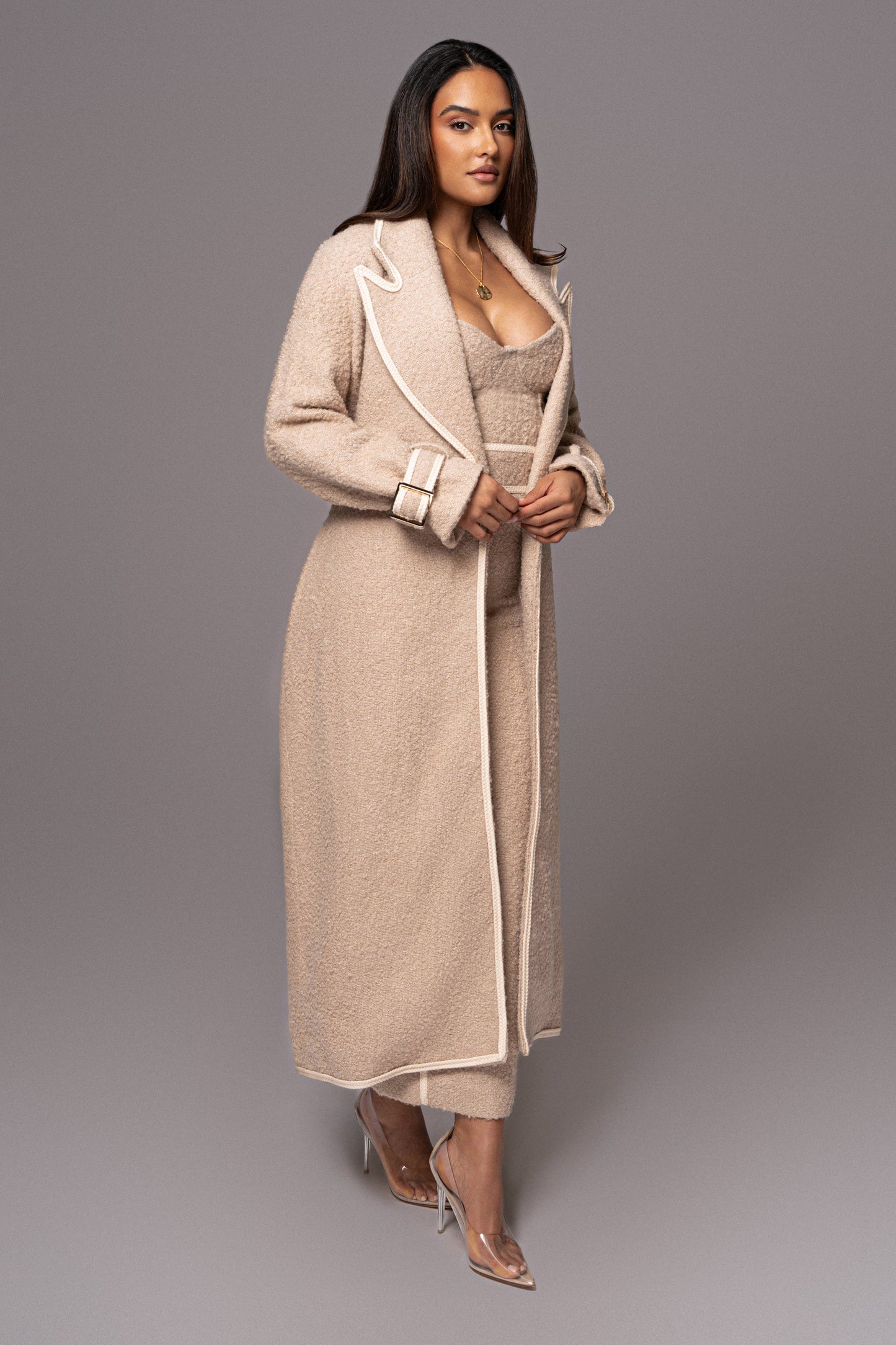 Beige Fit For Success Boucle Coat JLUXLABEL