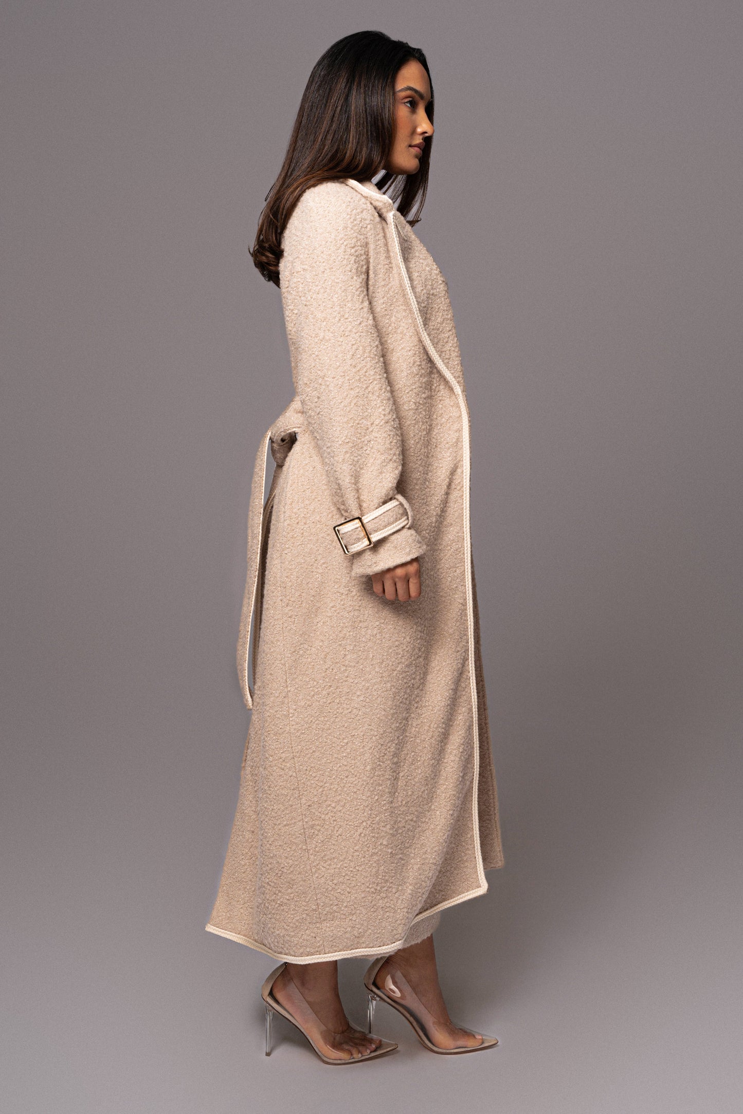 Beige Fit For Success Boucle Coat JLUXLABEL