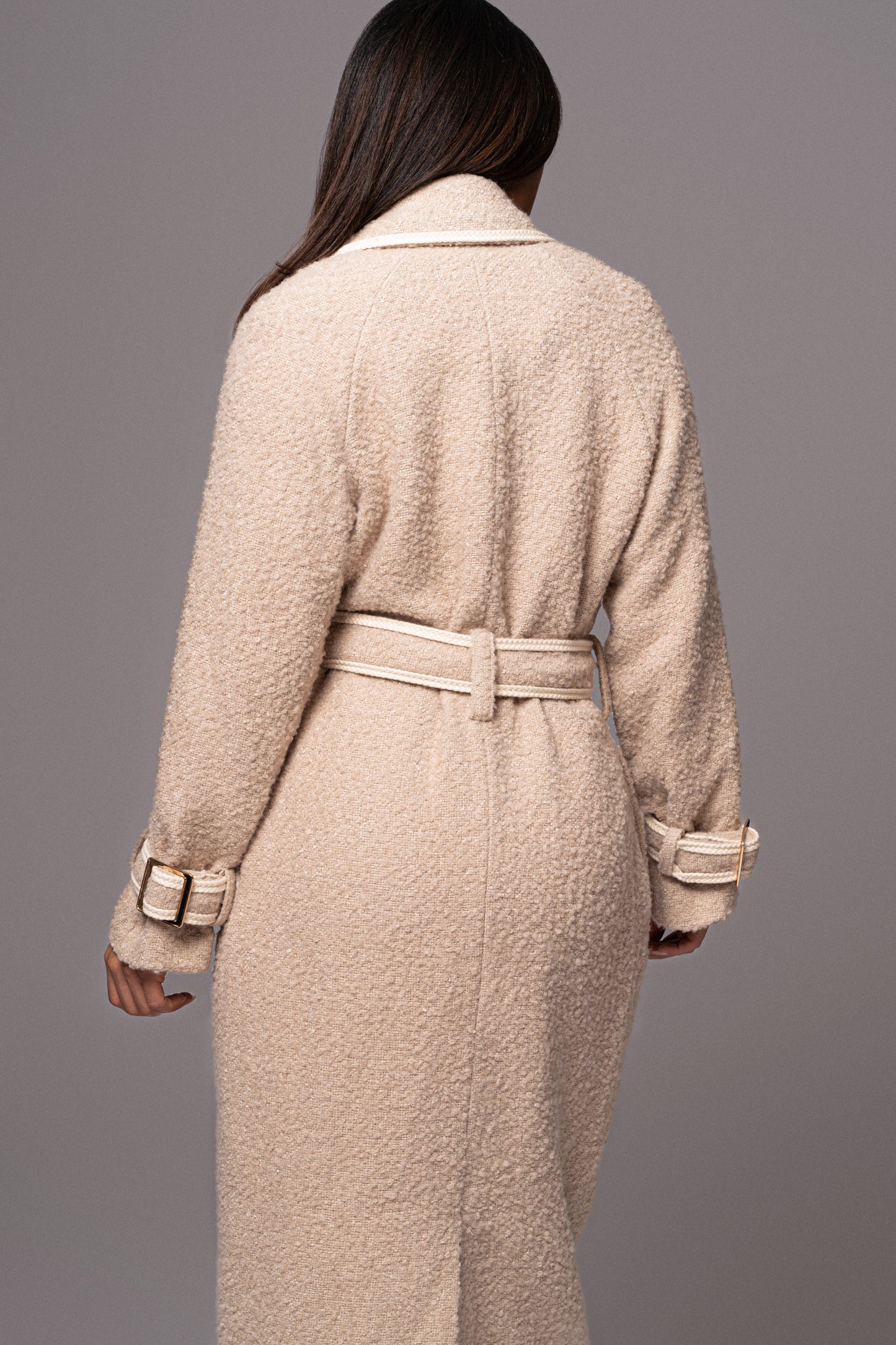 Beige Fit For Success Boucle Coat JLUXLABEL