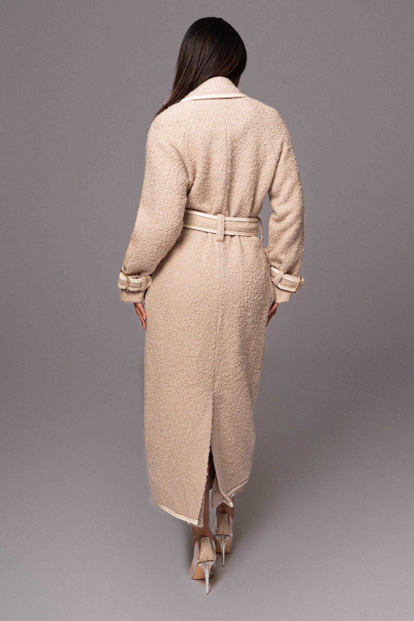 Beige Fit For Success Boucle Coat JLUXLABEL