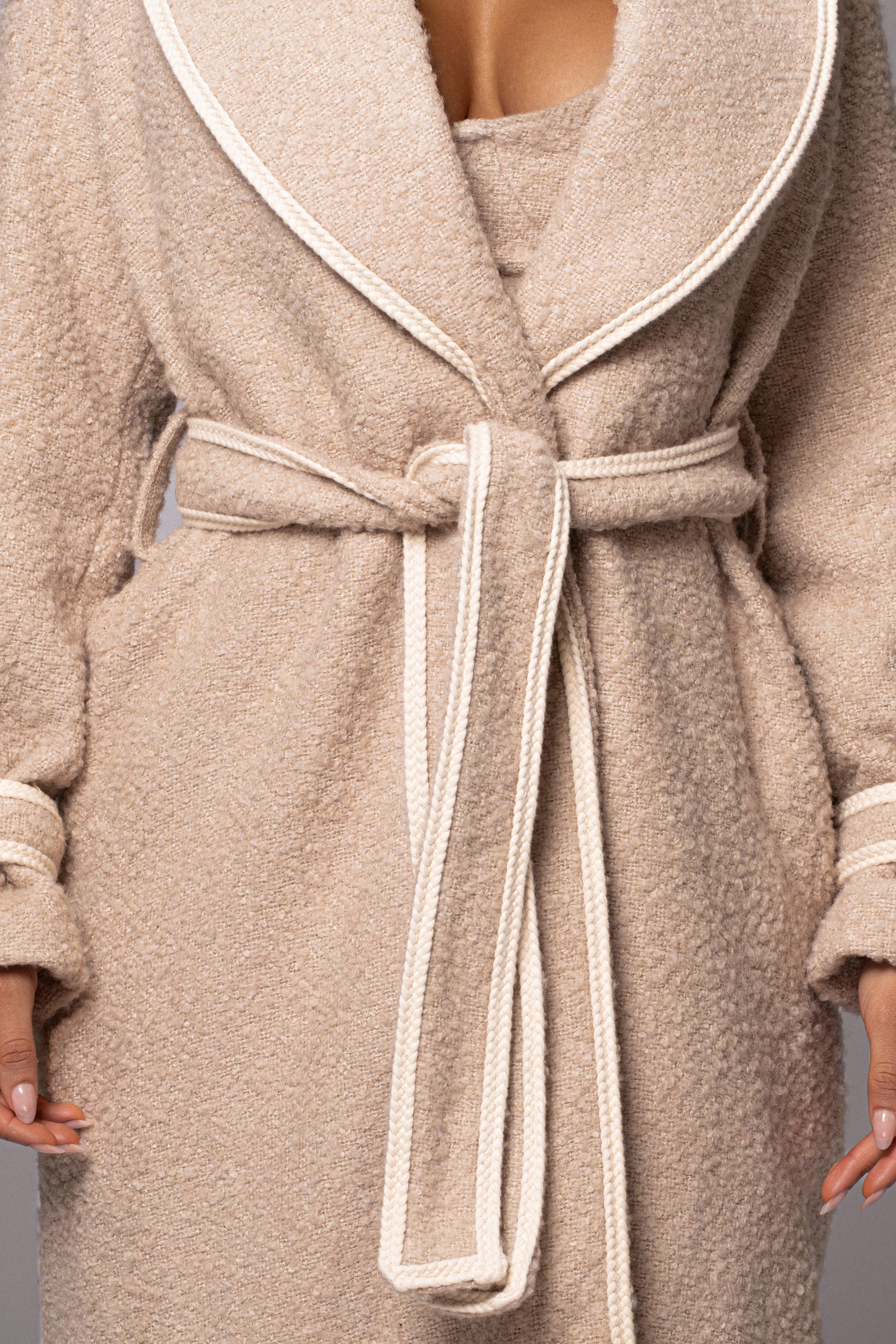 Beige Fit For Success Boucle Coat JLUXLABEL