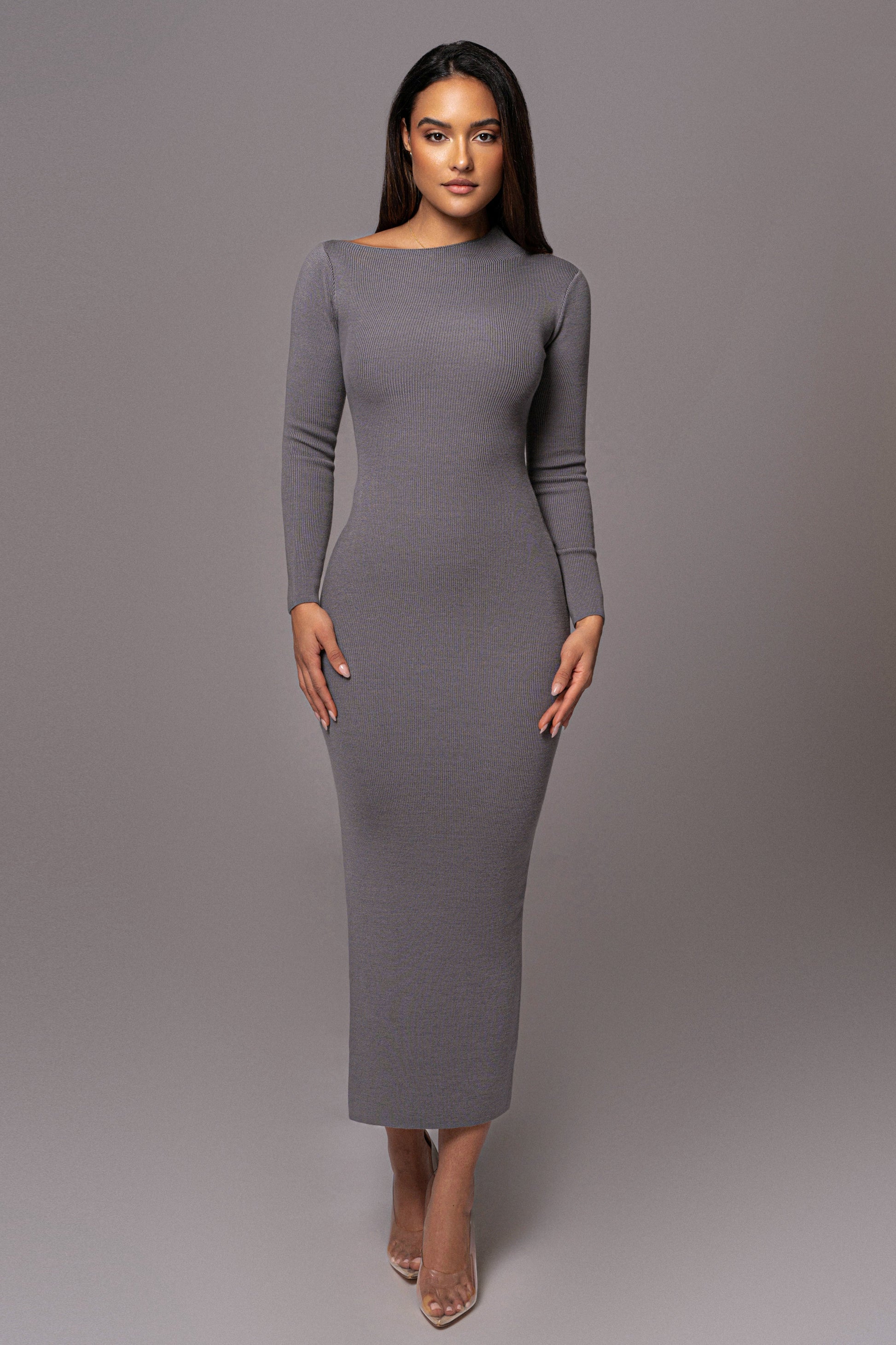Grey Meant To Be Knit Maxi Dress JLUXLABEL