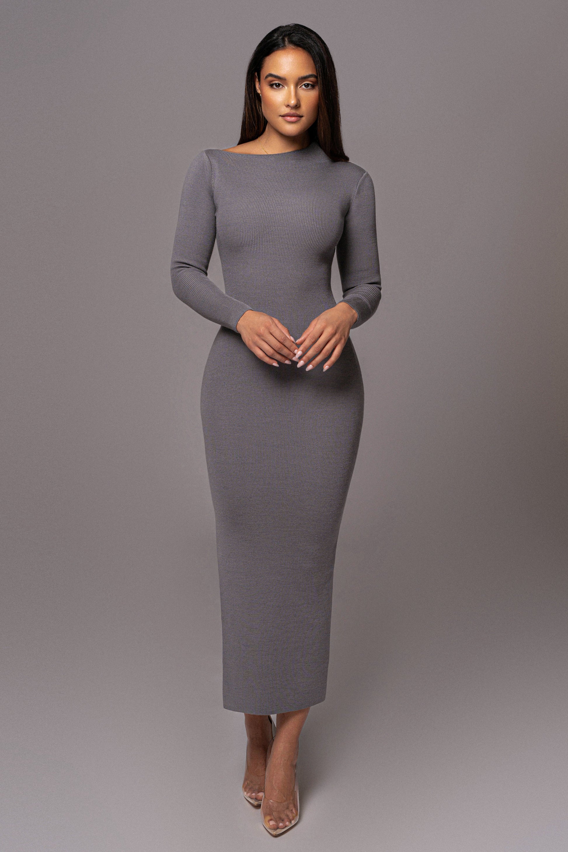 Grey Meant To Be Knit Maxi Dress JLUXLABEL